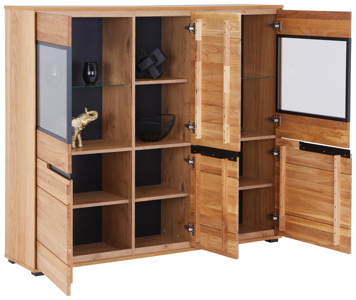 Highboard Massiv 162,5cm Lola Giga Wildeiche - Wildeiche/Schwarz, KONVENTIONELL, Glas/Naturmaterialien (162,5/146,5/40,5cm)