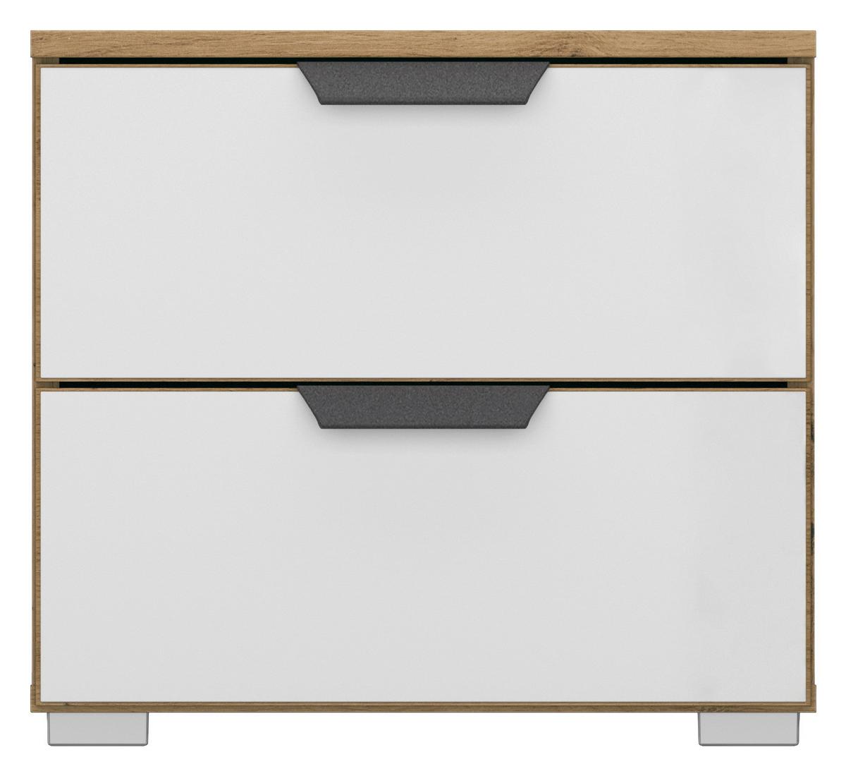 Nachtkästchen Artemis Eiche Dekor/weiß, H: 43cm - Alufarben/Weiß, MODERN, Glas/Holzwerkstoff (47/43/42cm) - Rauch Möbel