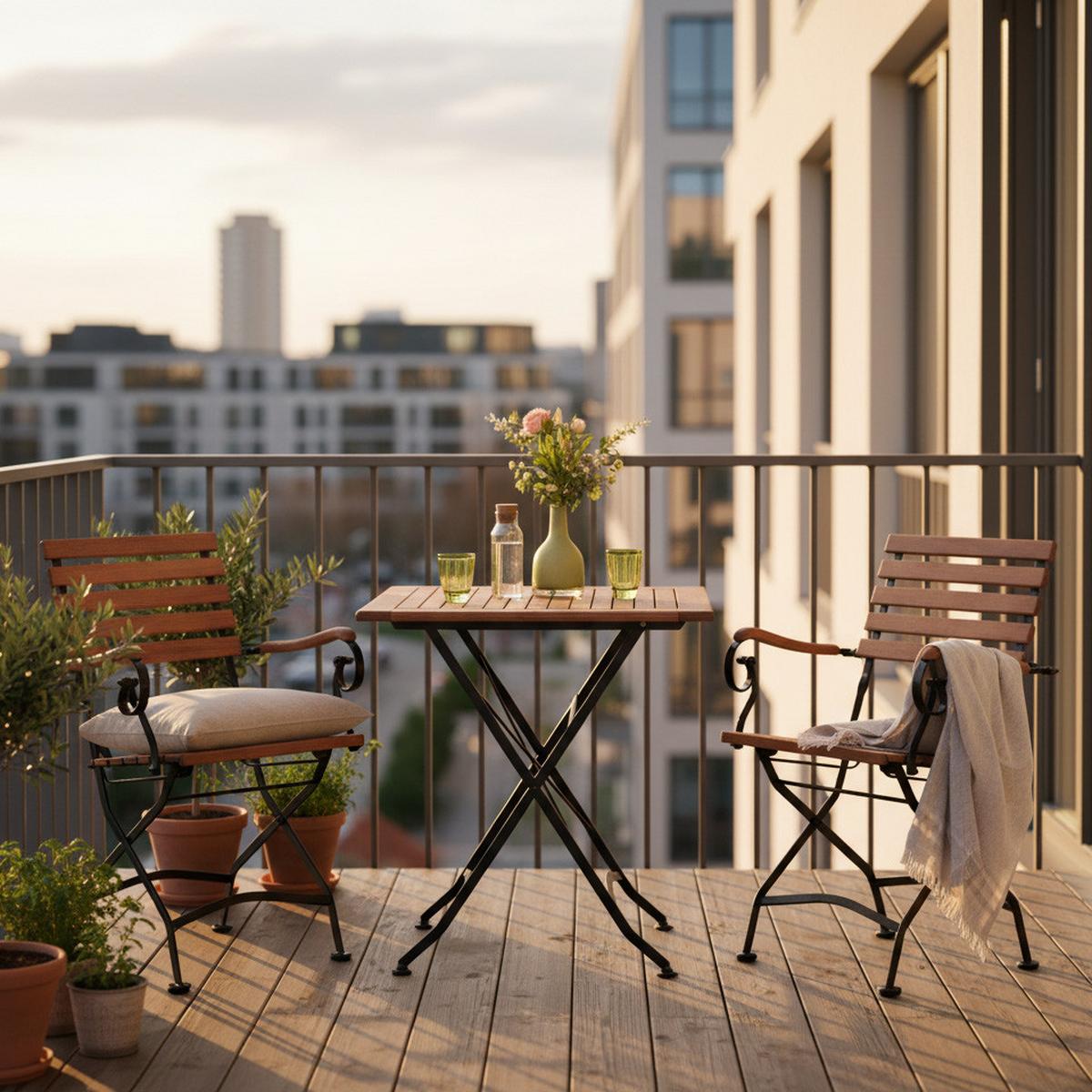 Balkonmöbel Set Schlossgarten Eukalyptusholz/metall - Graphitfarben/Naturfarben, MODERN, Holz/Metall - Gardenson