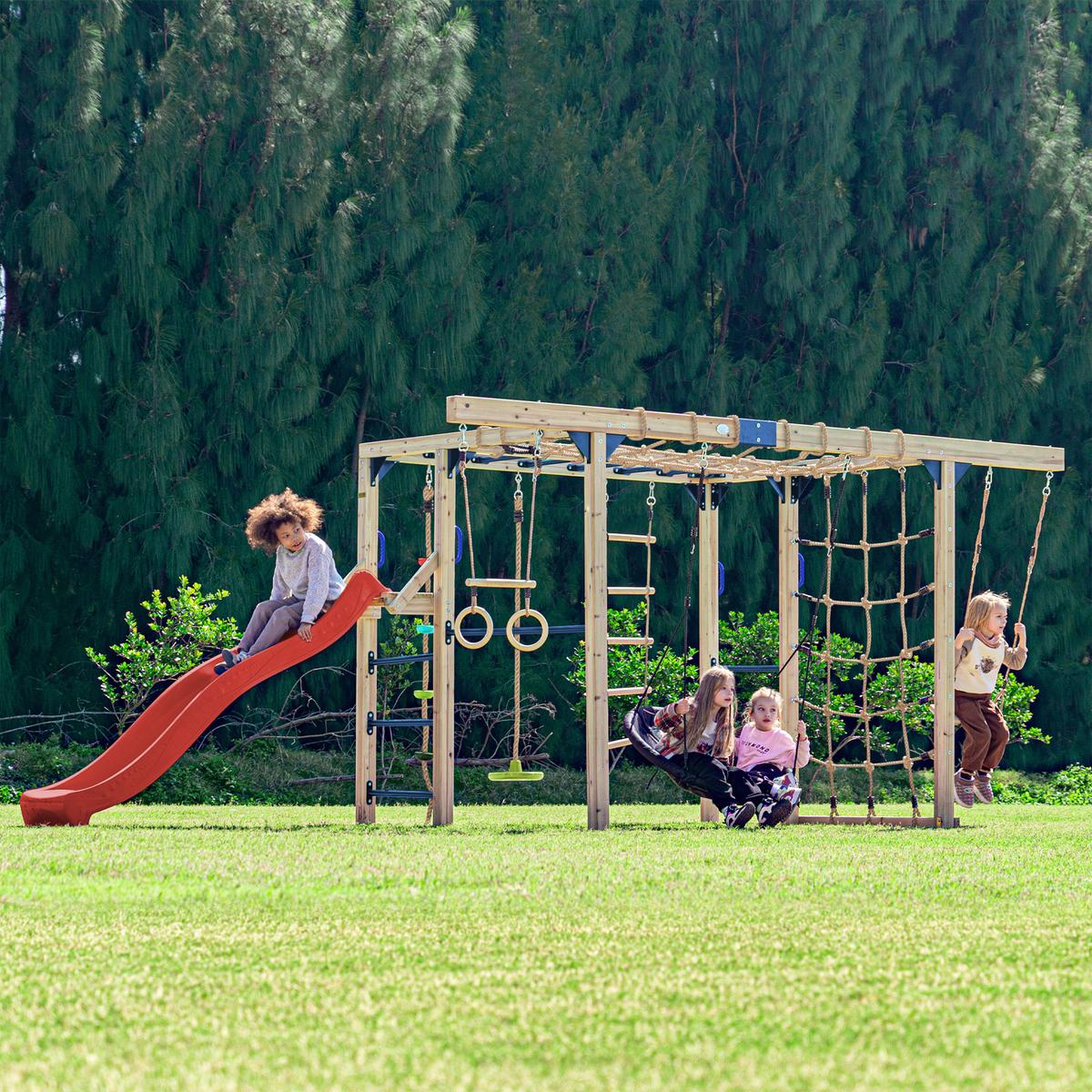 Klettergerüst mit Rutsche Rot - Blau/Rot, Basics, Holz/Kunststoff (522,5/196,2/205cm) - Ambia Garden