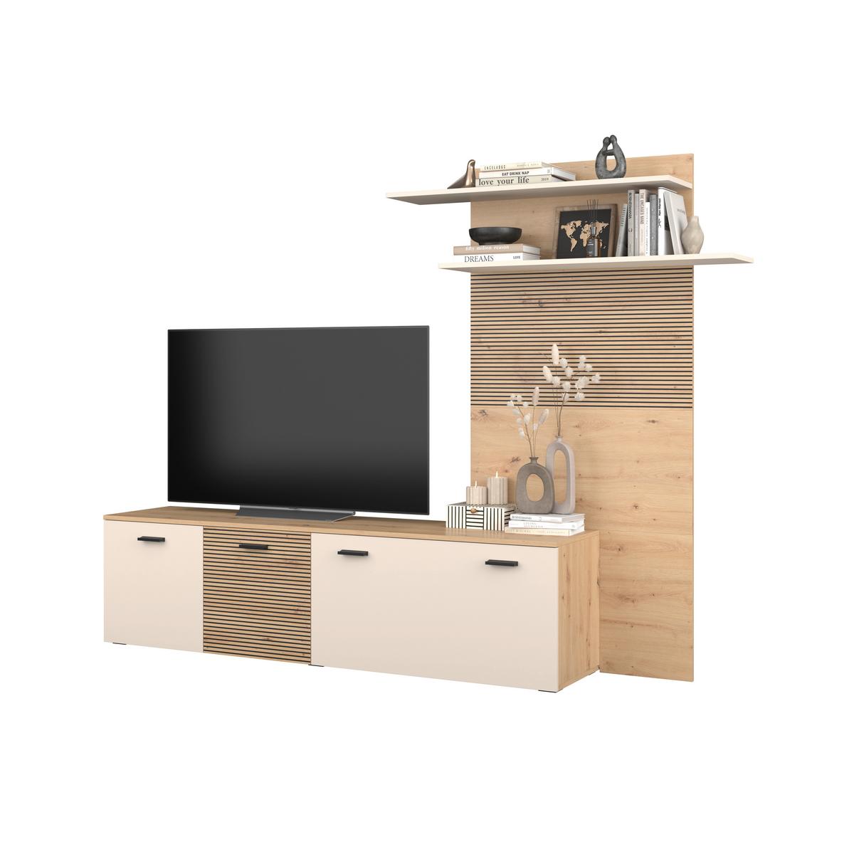 Wohnwand FREE Kaschmir/Eichefarben B: 212 cm - Kaschmir/Schwarz, MODERN, Holzwerkstoff (212/172/40cm)