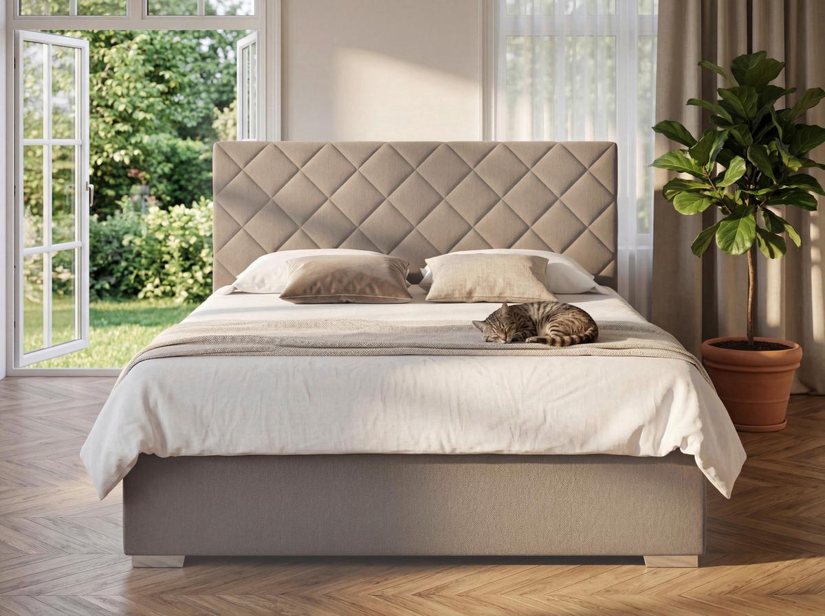 Čalúnená posteľ KLARA 140/200cm,cappuccino - cappuccino/chrómová, Modern, drevo/textil (140/200cm)