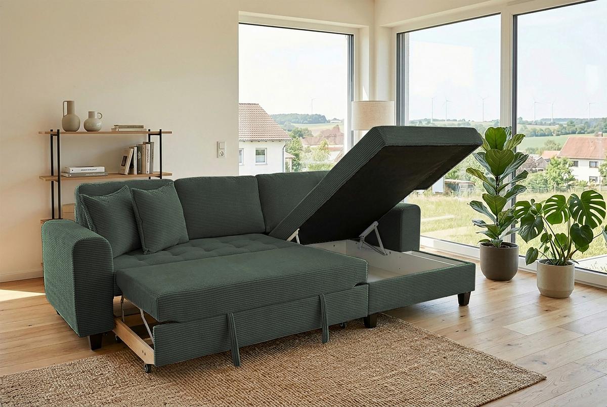 Ecksofa Moritz Dunkelgrün S: ca. 265x155 cm - Dunkelgrün, Trend, Textil (265/155cm)