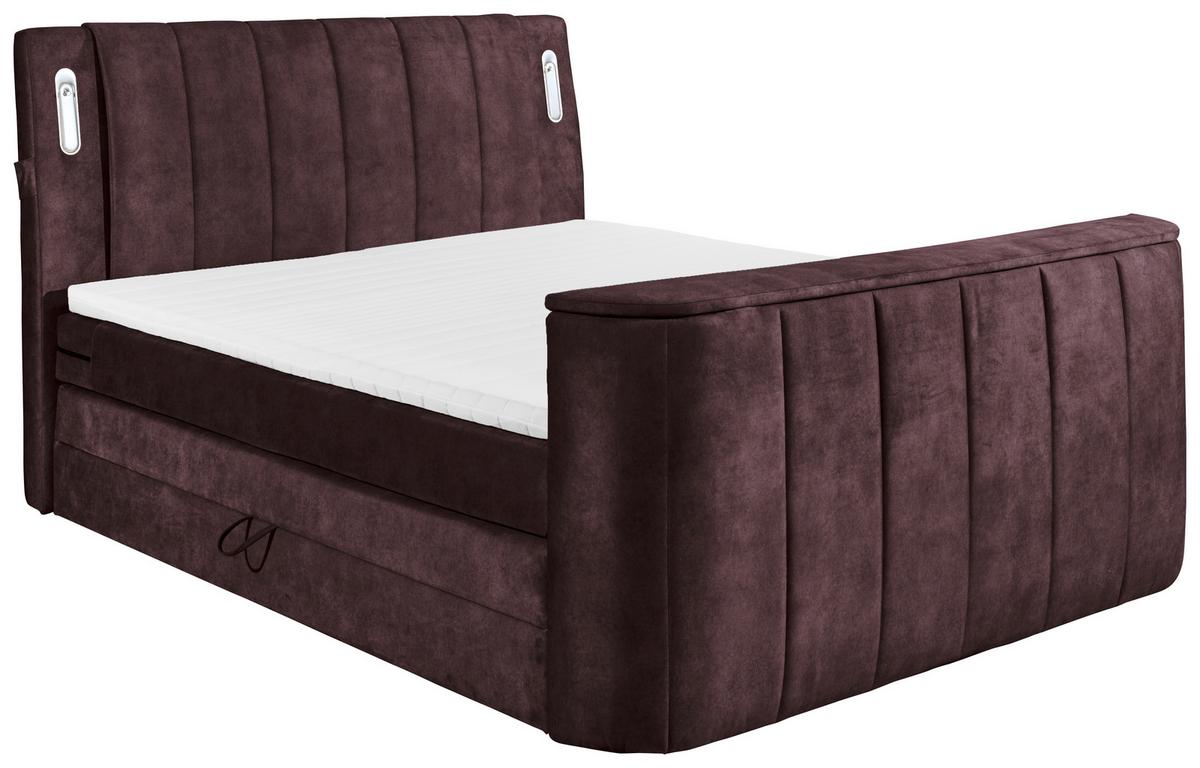 Boxspringbett Mit Topper 180x200 Cm Dallas - Aubergine, MODERN, Holzwerkstoff/Textil (180/200cm) - MID.YOU