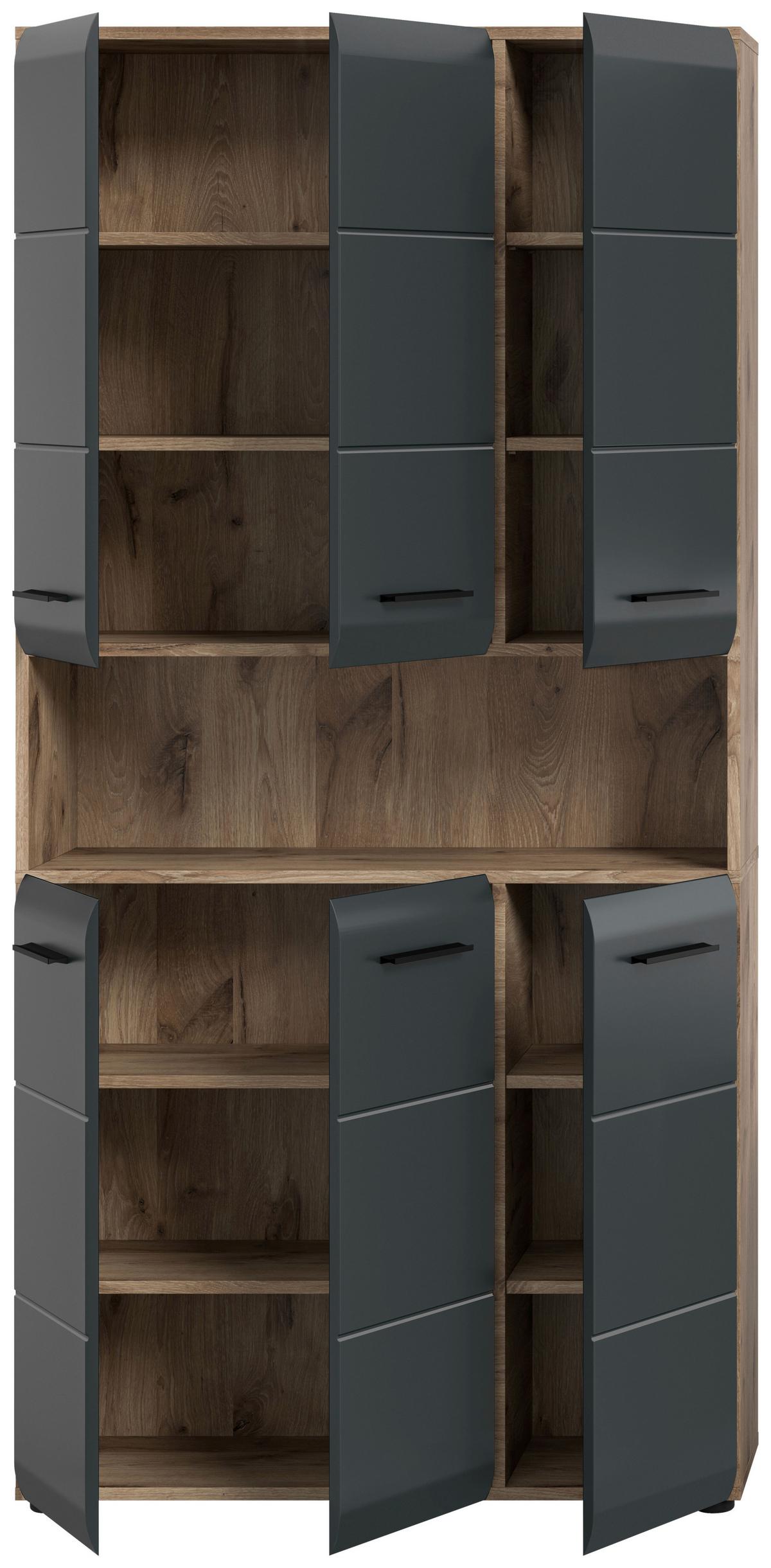 Hochschrank Ice Schwarz/Eiche Dekor B: 90cm - Eiche dunkel/Schwarz, Basics, Holzwerkstoff (90/185/30cm) - MID.YOU