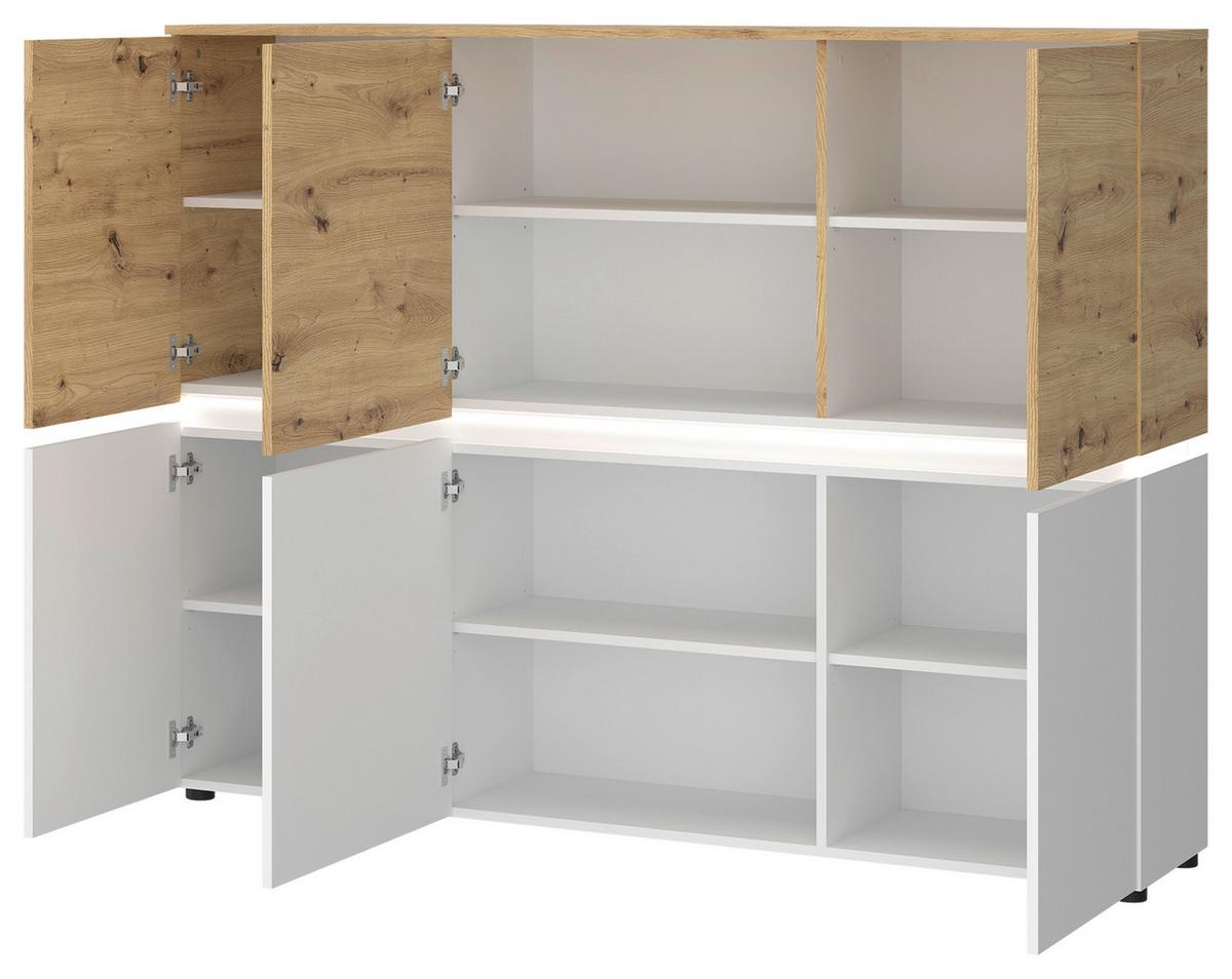Sideboard Luci Weiß Eiche Artisan/Weiß B: 165,5 cm - Weiß/Eiche Artisan, Trend, Holzwerkstoff (165,5/131,5/40cm) - MID.YOU