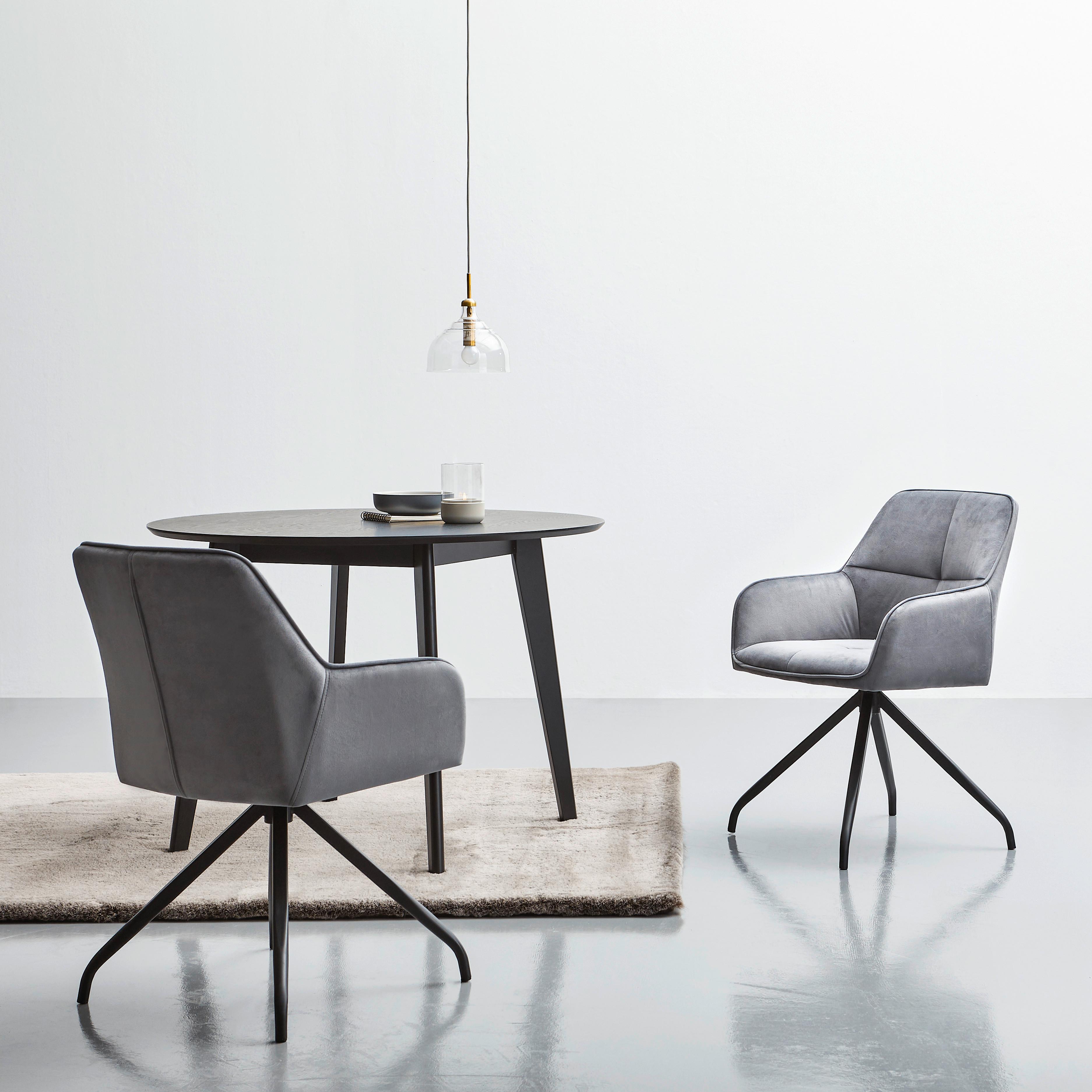 Schalenstuhl Rapallo Grau Gepolstert + drehbar - Schwarz/Grau, MODERN, Holz/Textil (57/83,5/60cm) - Livetastic