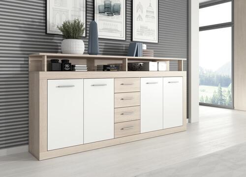 Sideboard B 190cm Luna, Eiche/weiß - Weiß/Sonoma Eiche, Basics, Holzwerkstoff (190/95/32cm) - MID.YOU