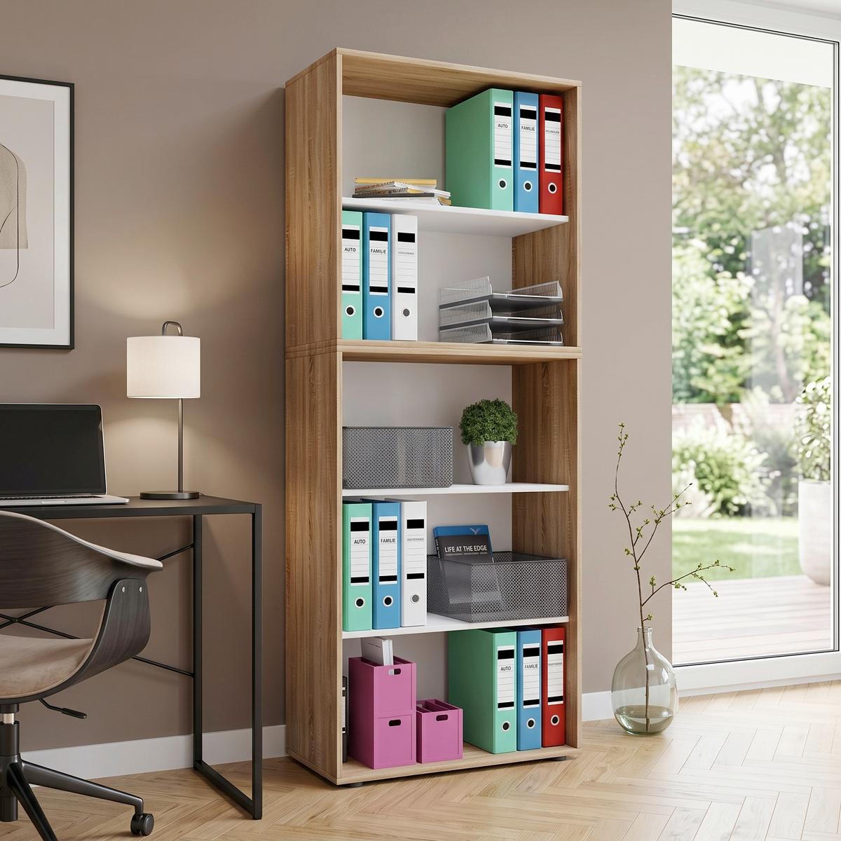 Aktenregal Lona XXL Eiche Dekor B 70 cm - Schwarz/Sonoma Eiche, Basics, Holzwerkstoff (70/178/37cm) - P & B