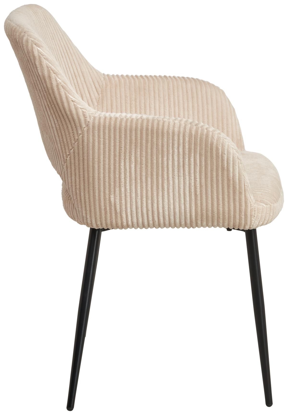 Armlehnstuhl Pina Cord Beige, B: 57 Cm - Taupe/Schwarz, KONVENTIONELL, Holz/Textil (57/83.5/63cm) - MID.YOU