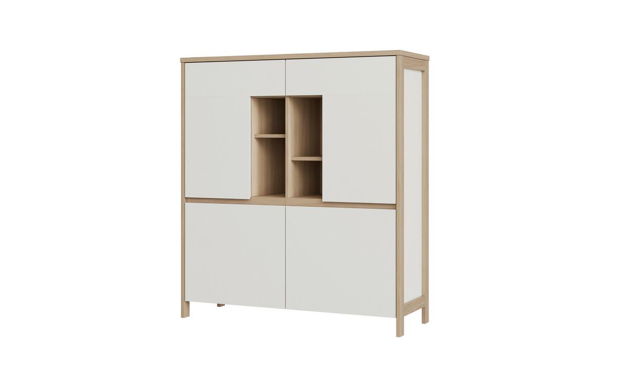 Highboard Stranda Weiß/Eiche B: 111cm - Eichefarben/Weiß, Design, Holzwerkstoff (111/125/39cm) - MID.YOU