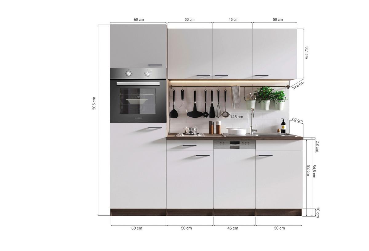 Küchenblock Oliver Singleküche 205 Cm - Eichefarben/Grau, Basics, Holzwerkstoff (205cm) - Respekta