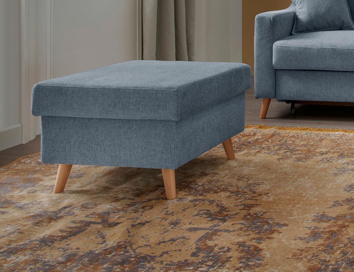 Hocker Valentina Buche Blau Siltz Gepolstert H: 43 cm - Blau/Naturfarben, KONVENTIONELL, Textil (61/43/61cm) - P & B