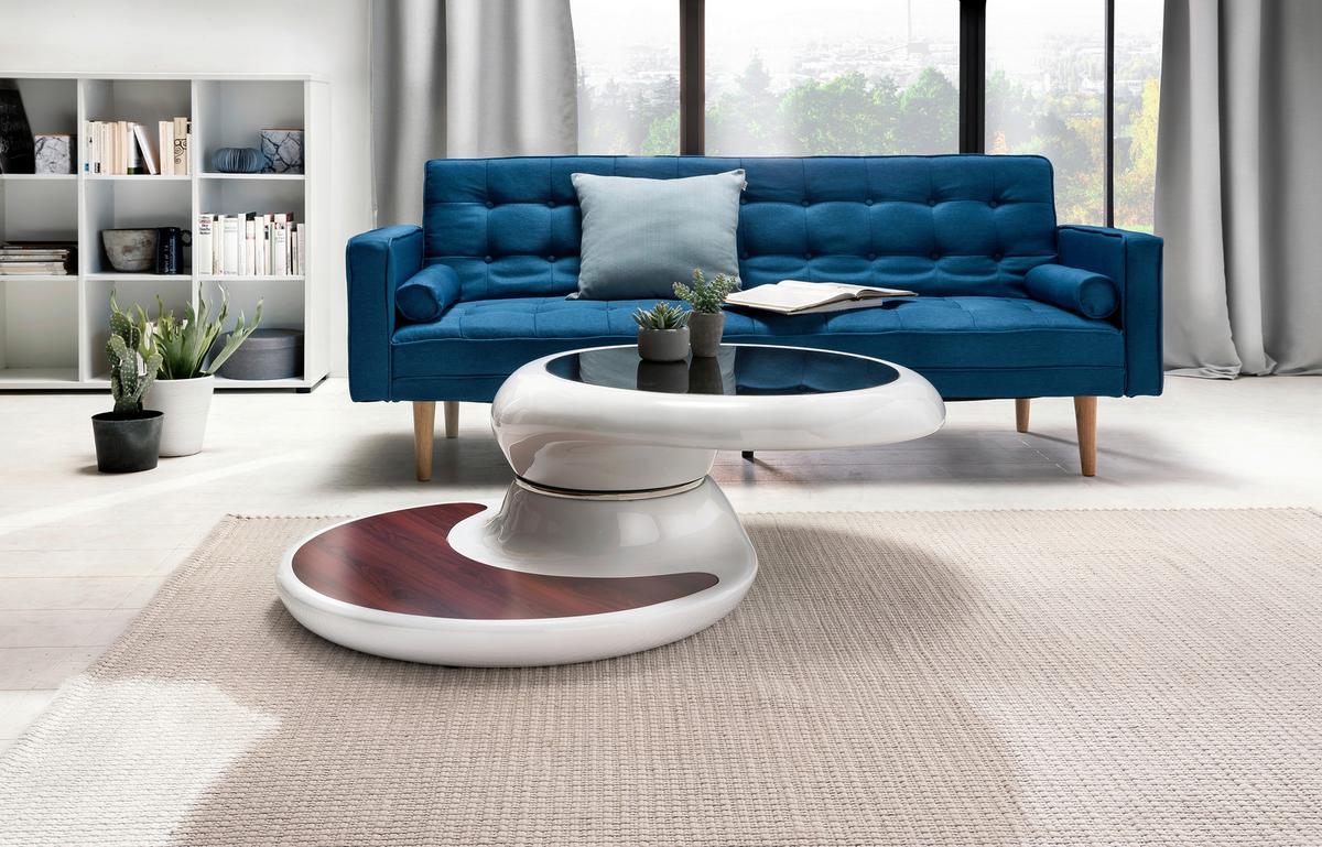 Couchtisch Braun/schwarz/weiß L: 90 Cm - Weiß Hochglanz/Schwarz, Design, Glas/Kunststoff (90/90/42cm) - Livetastic