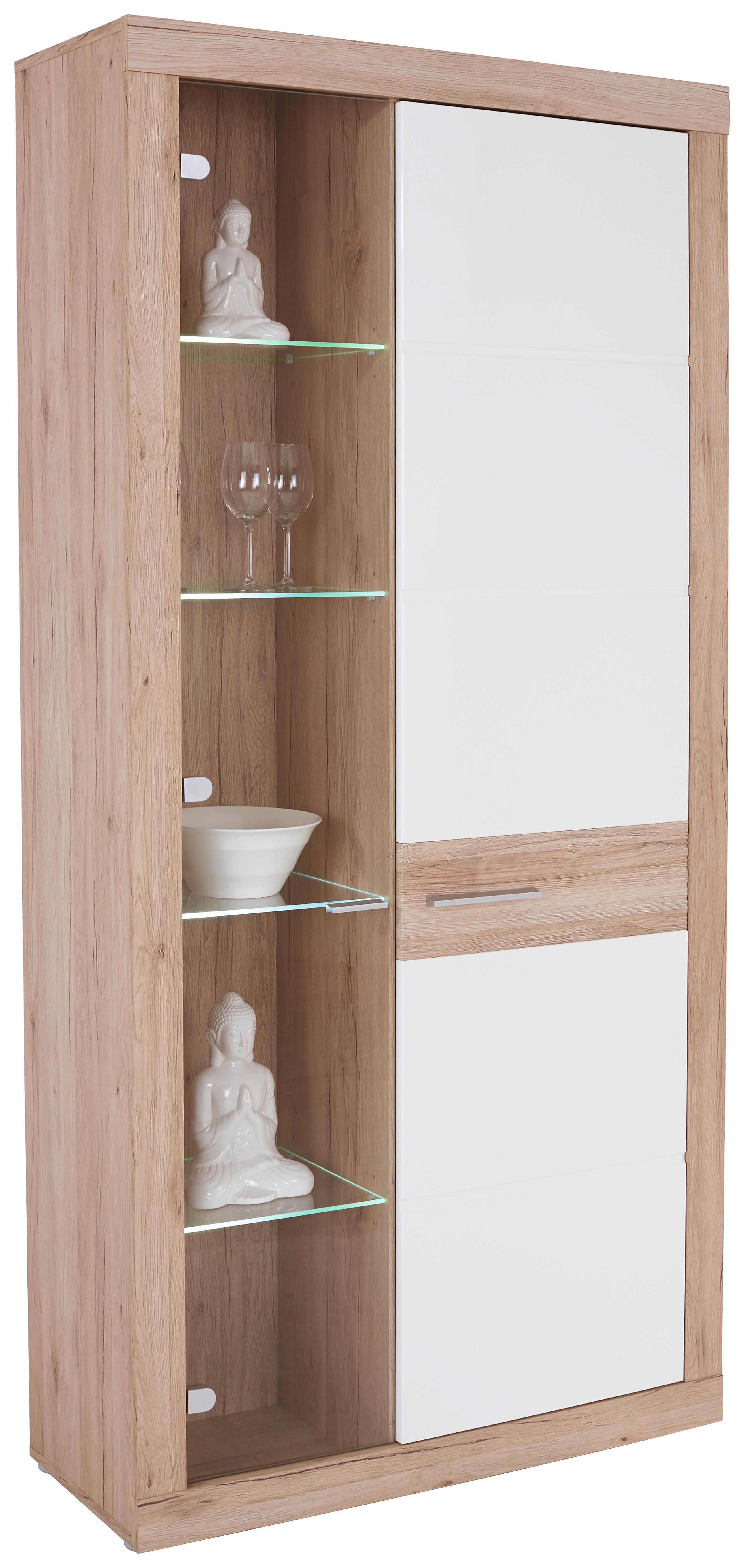 VITRÍNA MALTA - bílá/barvy dubu, Moderní, plast (96/197/35cm)