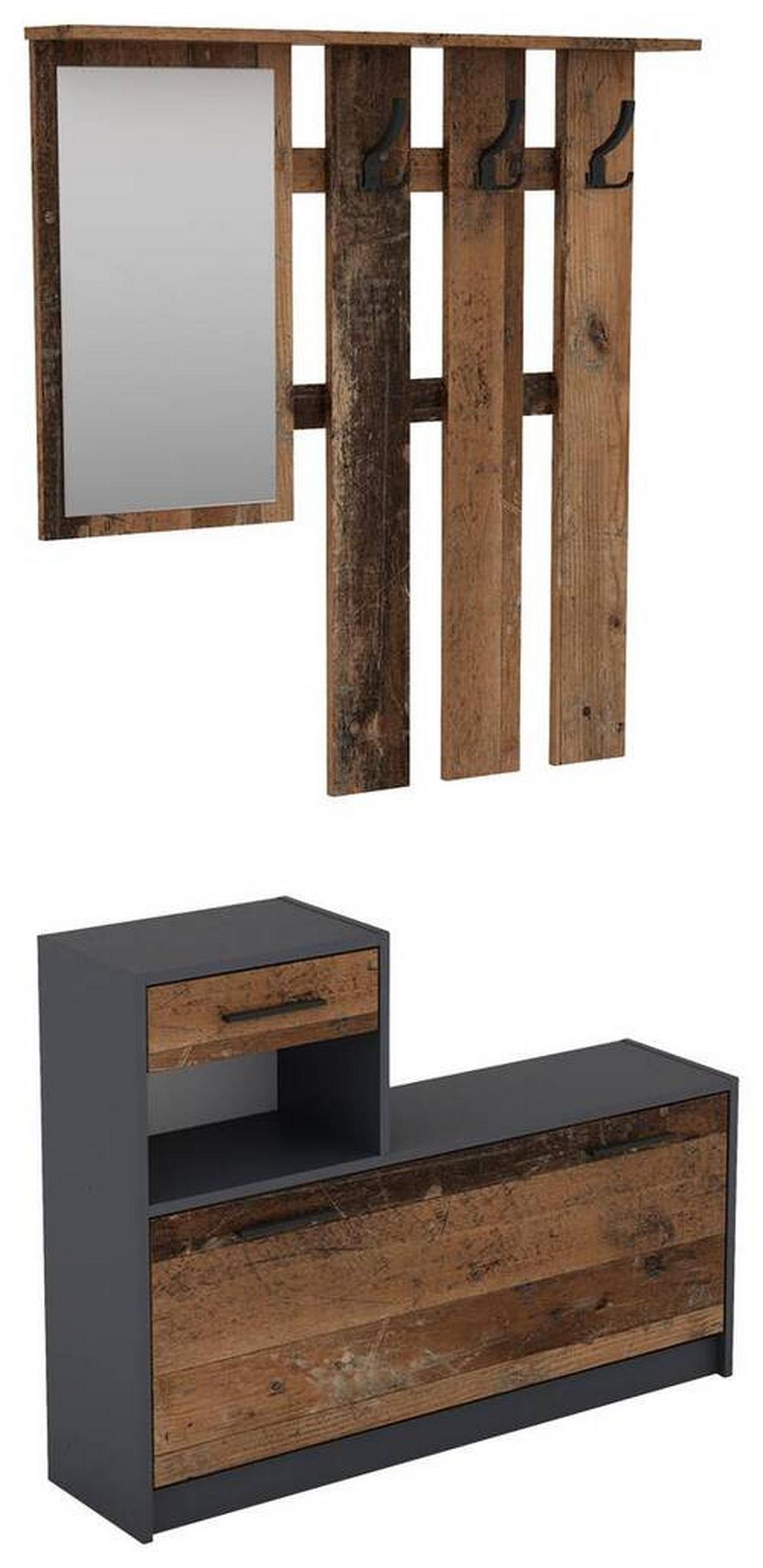 Garderobe Tamina B: 97cm Anthrazit - Anthrazit/Dunkelbraun, MODERN, Glas/Holzwerkstoff (97/190/25cm) - MID.YOU