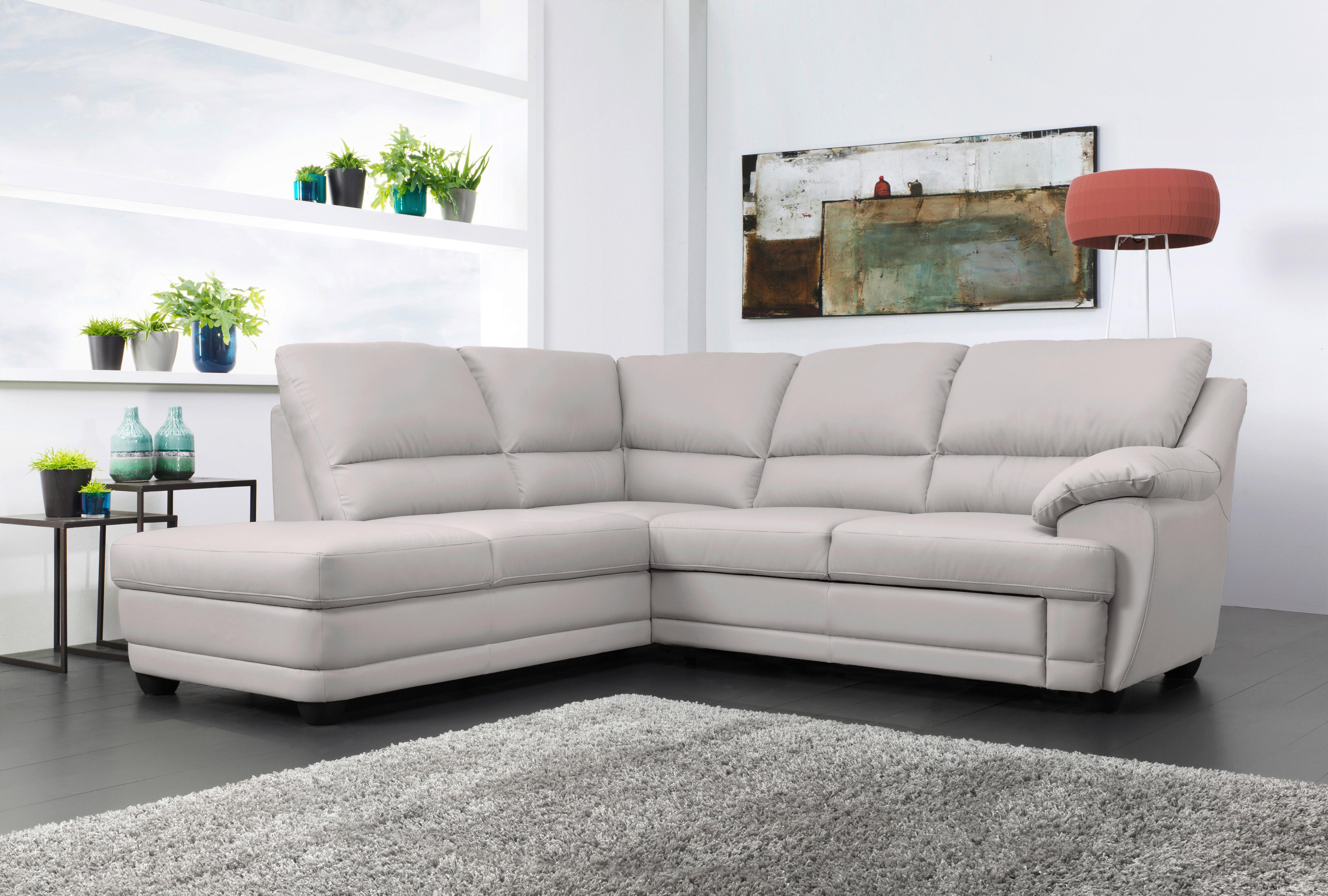 Ecksofa Nebolo Hellgrau Lederlook - Hellgrau, Design, Textil (225/245cm) - Livetastic