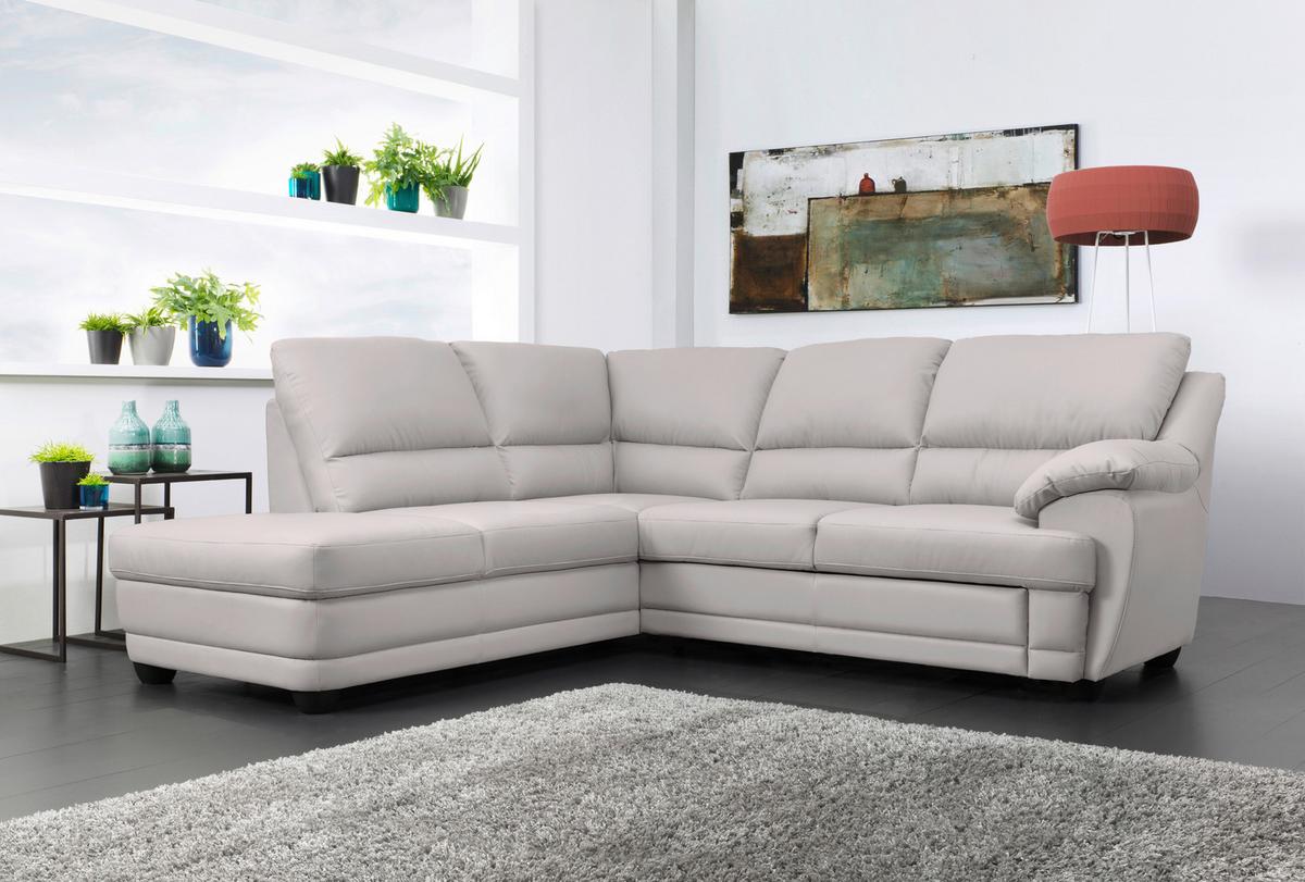 Ecksofa Nebolo Hellgrau Lederlook - Hellgrau, Design, Textil (225/245cm) - Livetastic