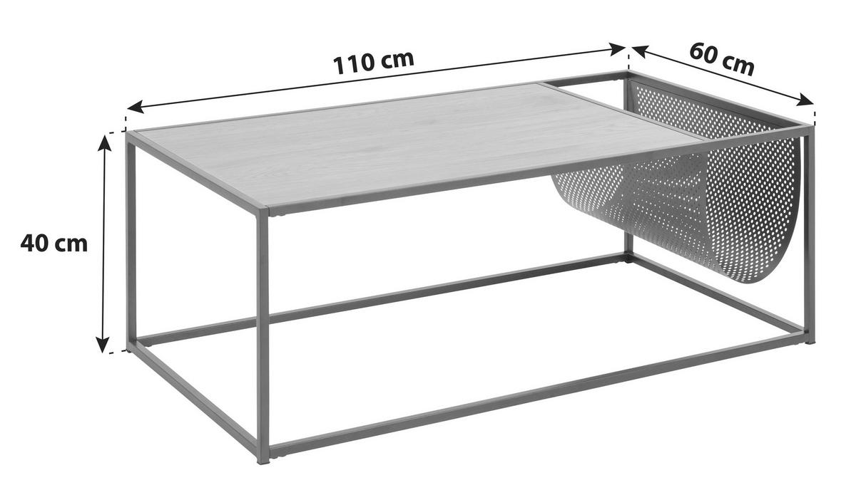 Couchtisch Mit Ablage Seaford, Eichefarben/schwarz - Eichefarben/Schwarz, Trend, Holzwerkstoff/Metall (110/60/40cm) - Livetastic