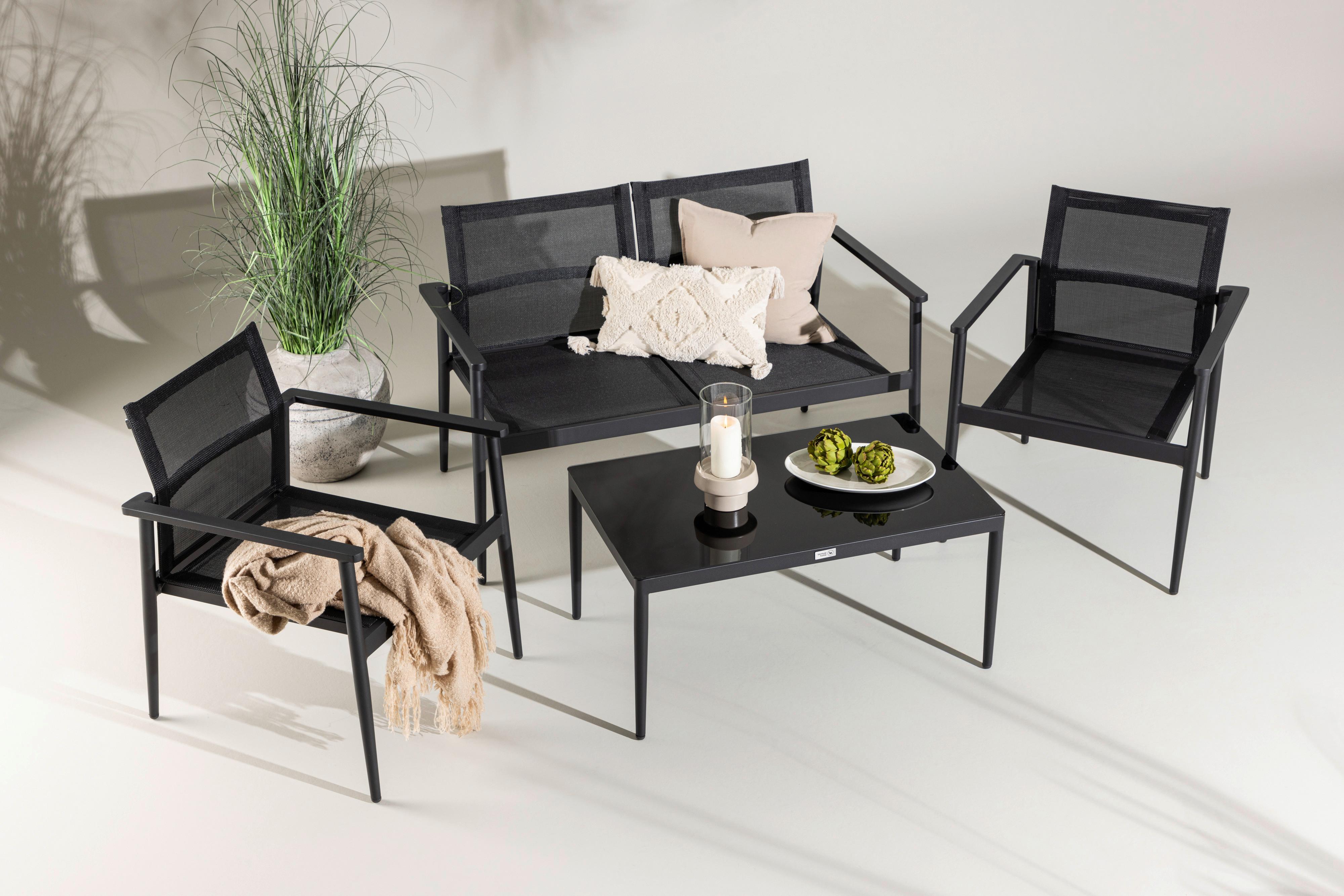 Gartengarnitur 4-Tlg. Break Aluminium/Glas - Schwarz, KONVENTIONELL, Glas/Textil - Gardenson