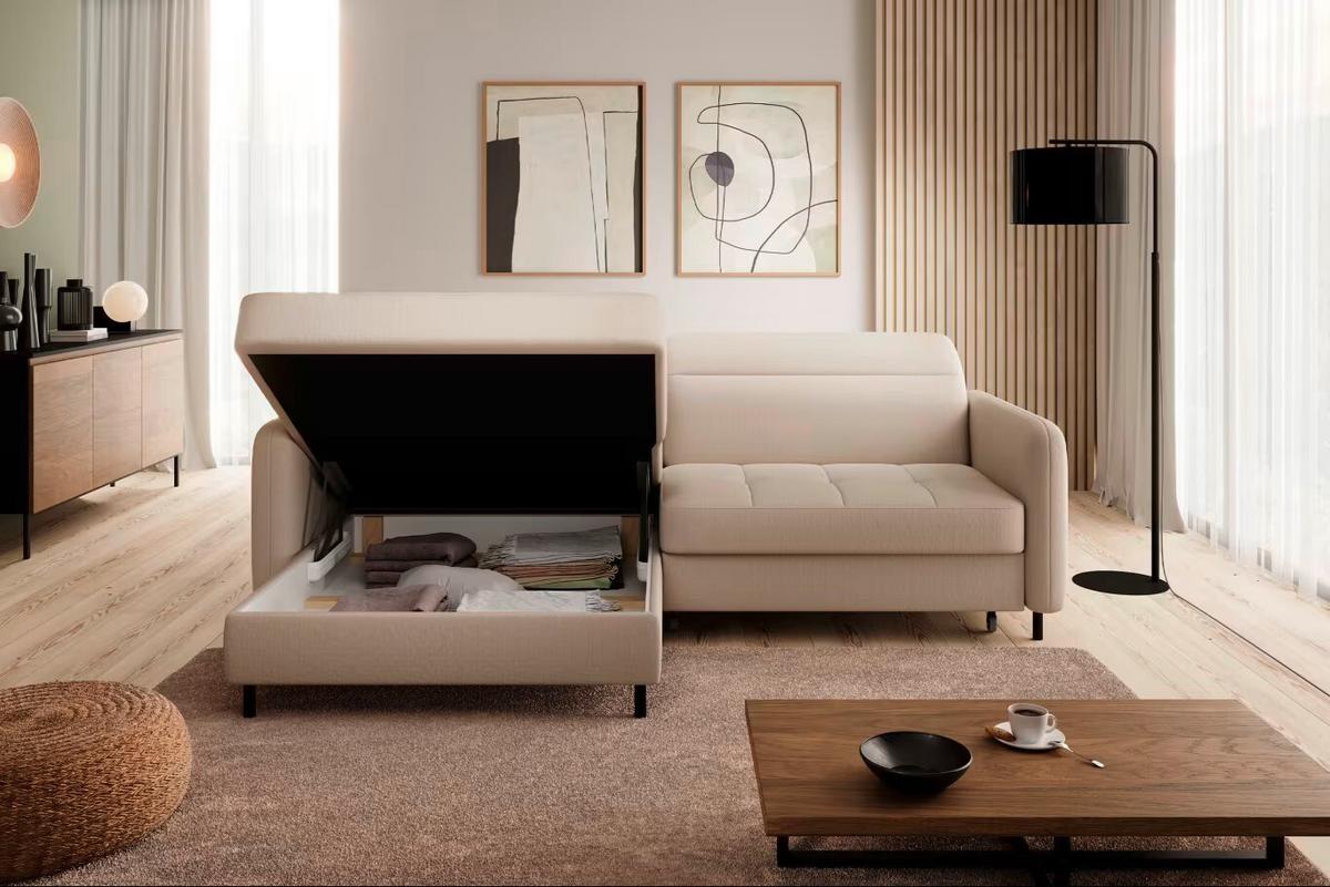 Ecksofa Gomsi Creme S: 165x228 cm - Creme/Schwarz, Design, Textil (165/228cm) - MID.YOU