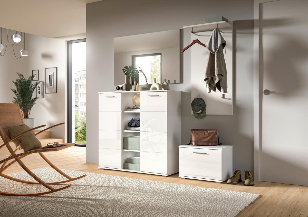 Garderobe Prego Weiß Hochglanz inkl. Zubehör, B: 55 cm - Weiß Hochglanz, Design, Holzwerkstoff (55/191/37cm) - MID.YOU
