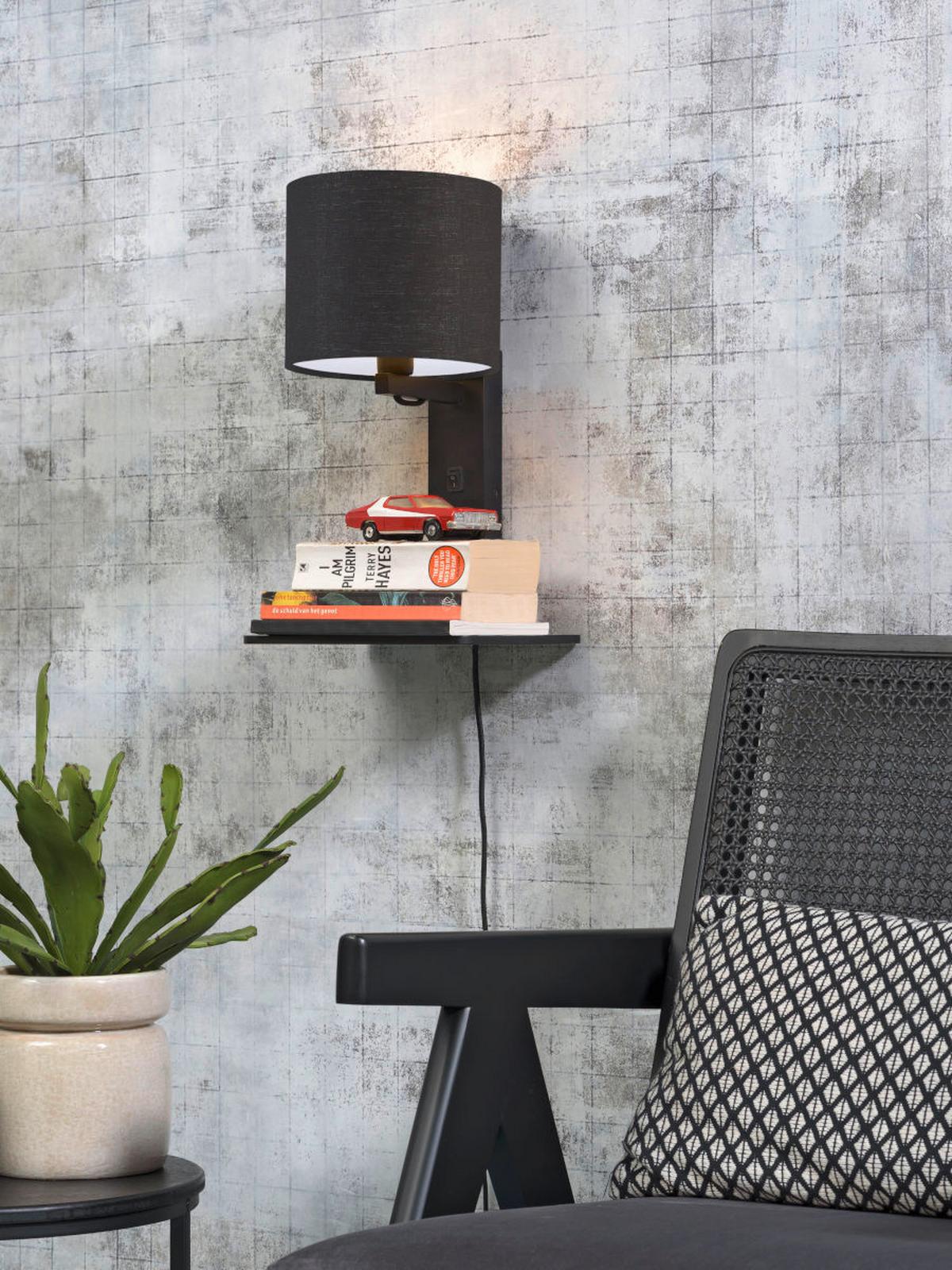 Wandleuchte Andes/W1/B/1815/Dg - Dunkelgrau/Schwarz, Trend, Holz/Textil (19/24/36cm) - Good & Mojo