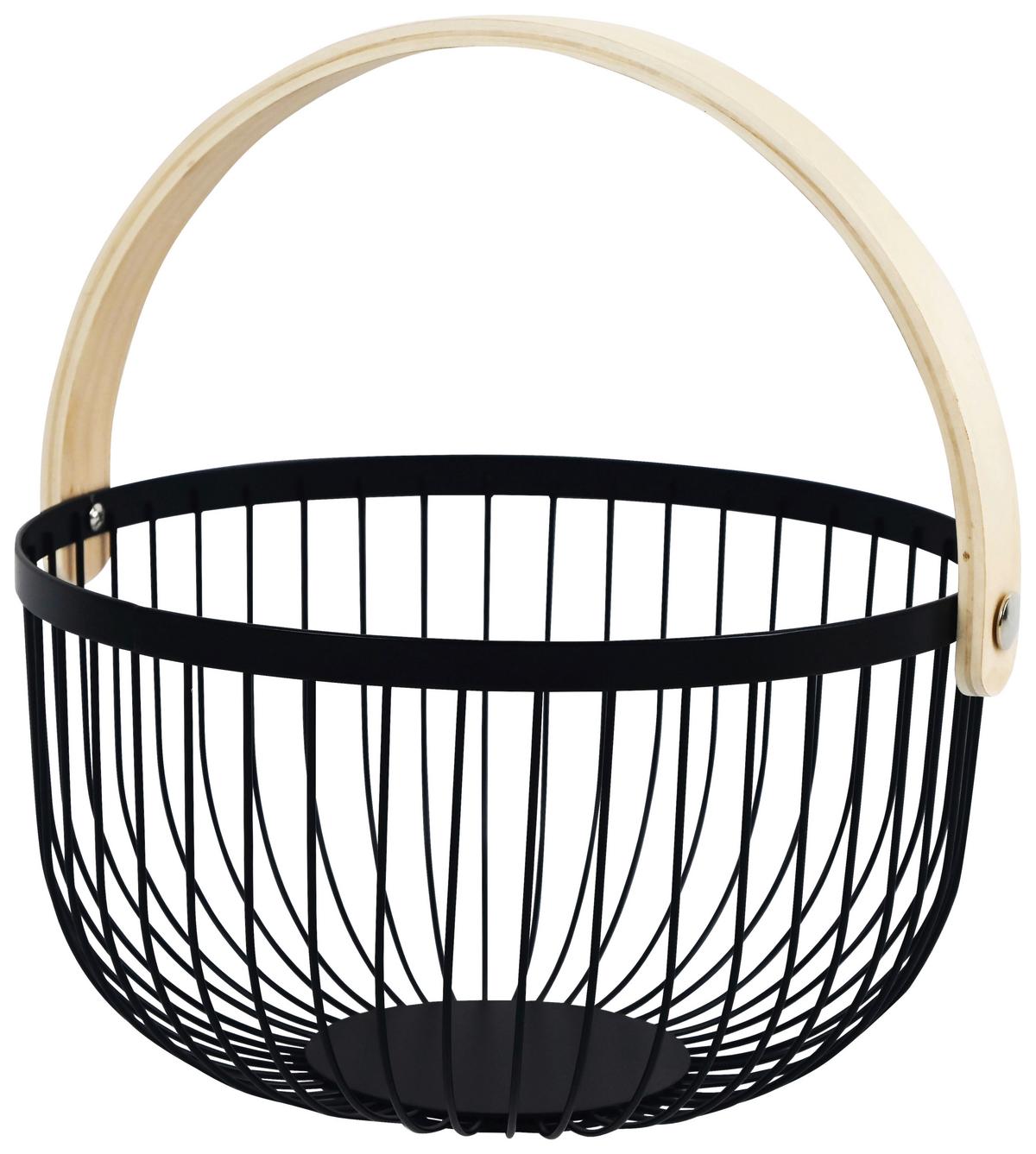 Obstkorb Noah - Schwarz/Naturfarben, LIFESTYLE, Holzwerkstoff/Metall (27,3/25,4/14,3cm) - Luca Bessoni