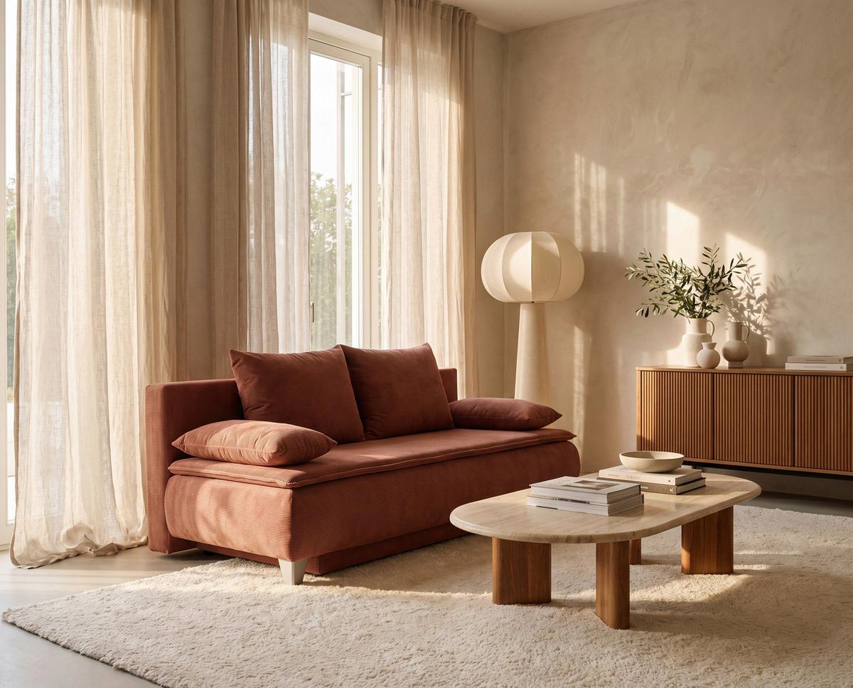 Boxspringová pohovka MONA LUX, červenohnědý manšestr - červenohnědá, Moderní, textil (208/100/106cm) - Mömax
