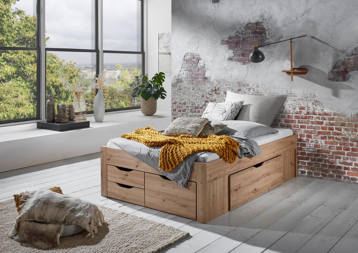 Stauraumbett Noah - Eiche Artisan, KONVENTIONELL, Holzwerkstoff (140/200cm)