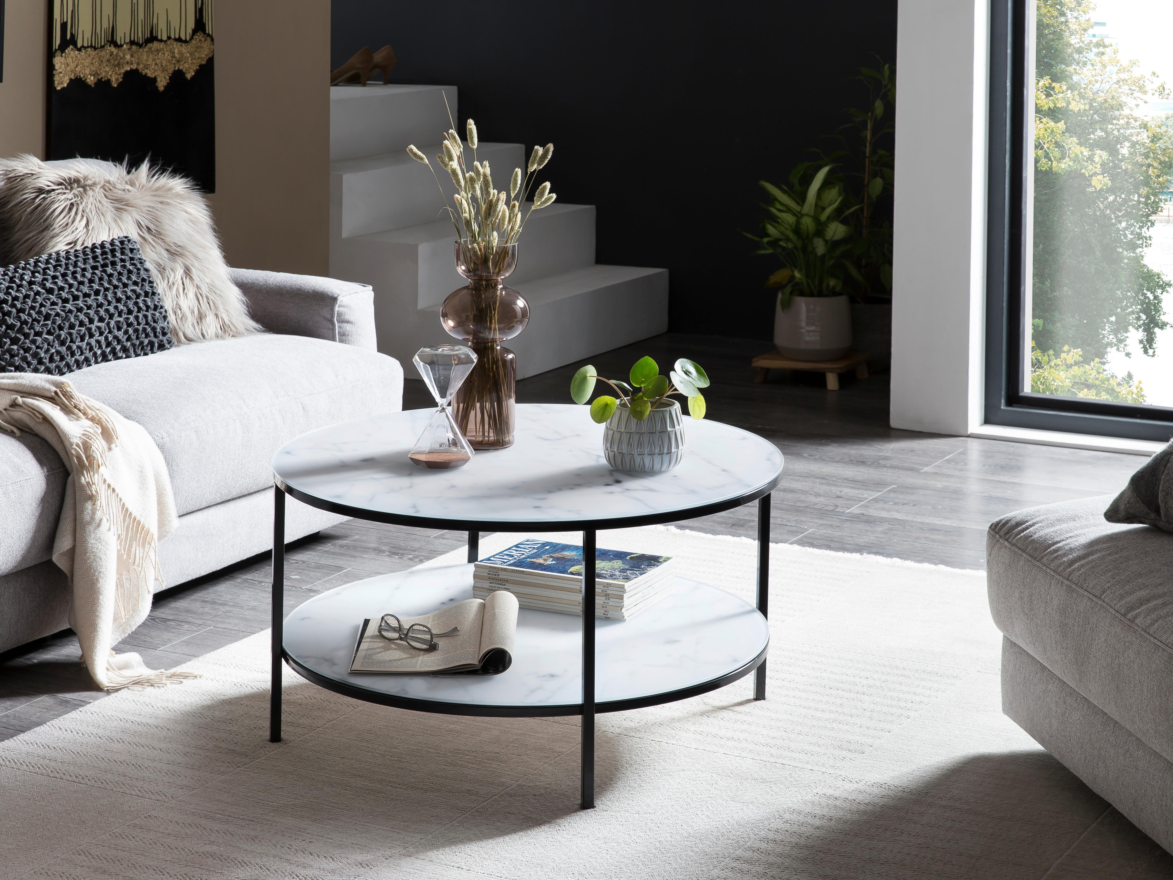 Couchtisch Schwarz/weiß D: 80 Cm - Schwarz/Weiß, Design, Glas/Metall (80/80/45cm) - Livetastic