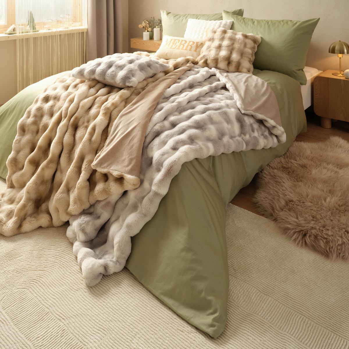 KOŽUŠINOVÁ DEKA SVEA - béžová, textil (140/200cm) - Premium Living