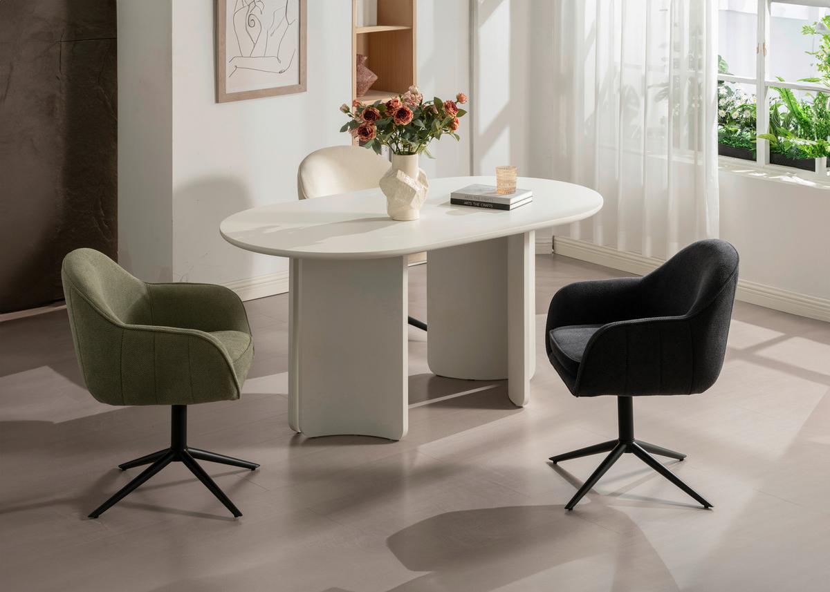 Armlehnstuhl Amara Leinenoptik Grün, B: 60 Cm - Schwarz/Grün, KONVENTIONELL, Holz/Textil (60/81/62cm) - MID.YOU