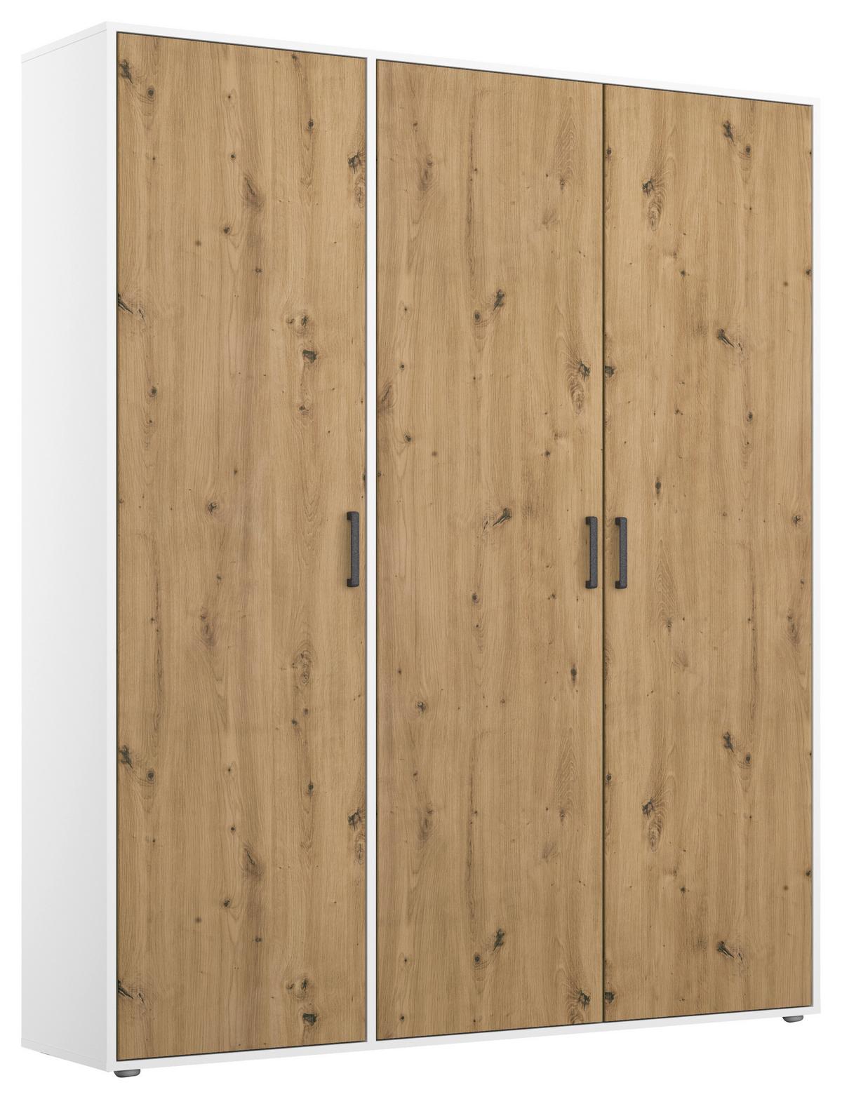 Drehtürenschrank Voyager Weiß,eiche Artisan B: 140 Cm - Eiche Artisan/Weiß, MODERN, Holzwerkstoff (140/194/53cm) - Rauch Möbel
