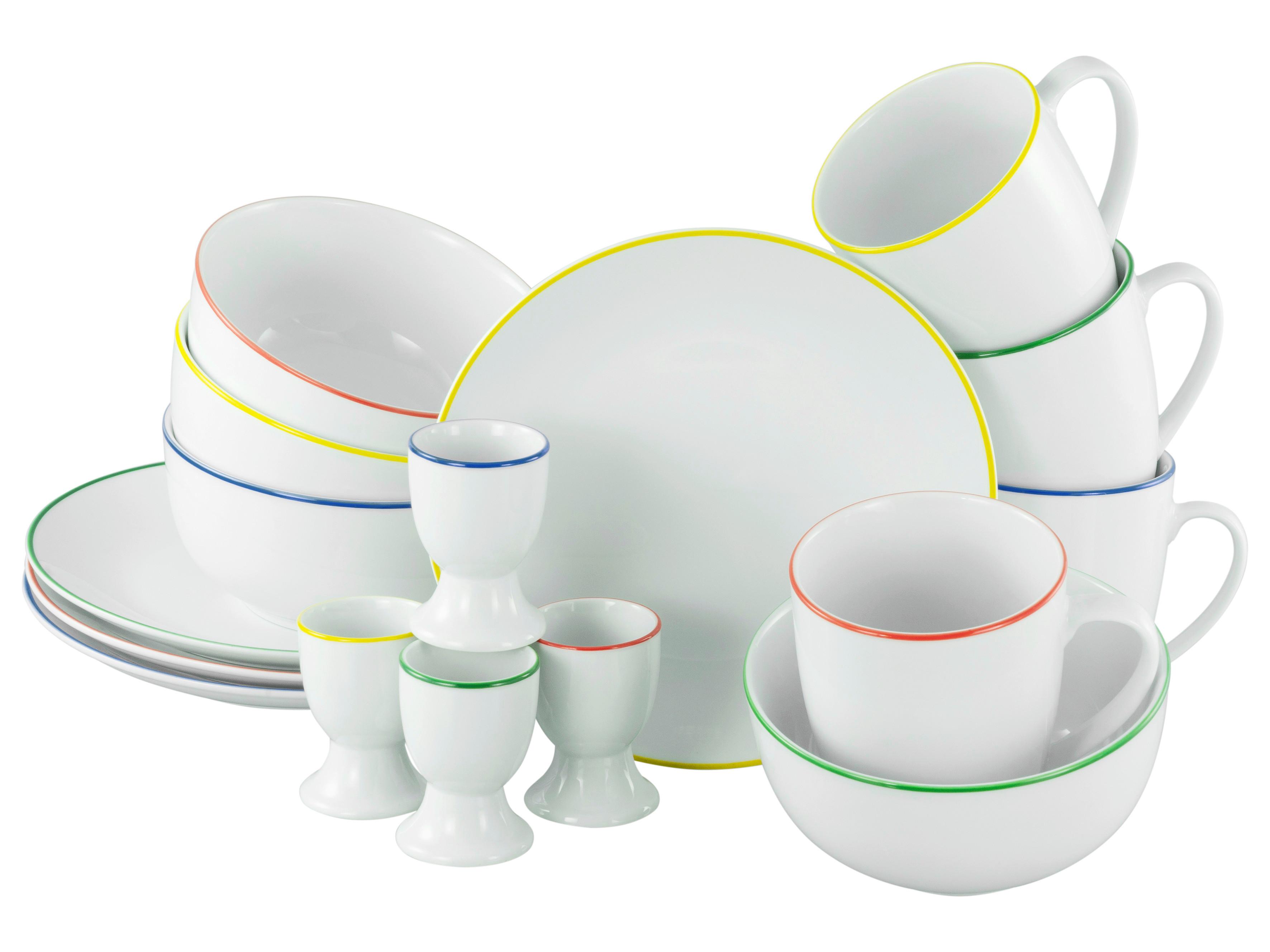 Frühstücksservice Luna Color Multicolor, Weiß L: 30 Cm - Weiß Hochglanz/Multicolor, Basics, Keramik (30/30/26cm) - Creatable