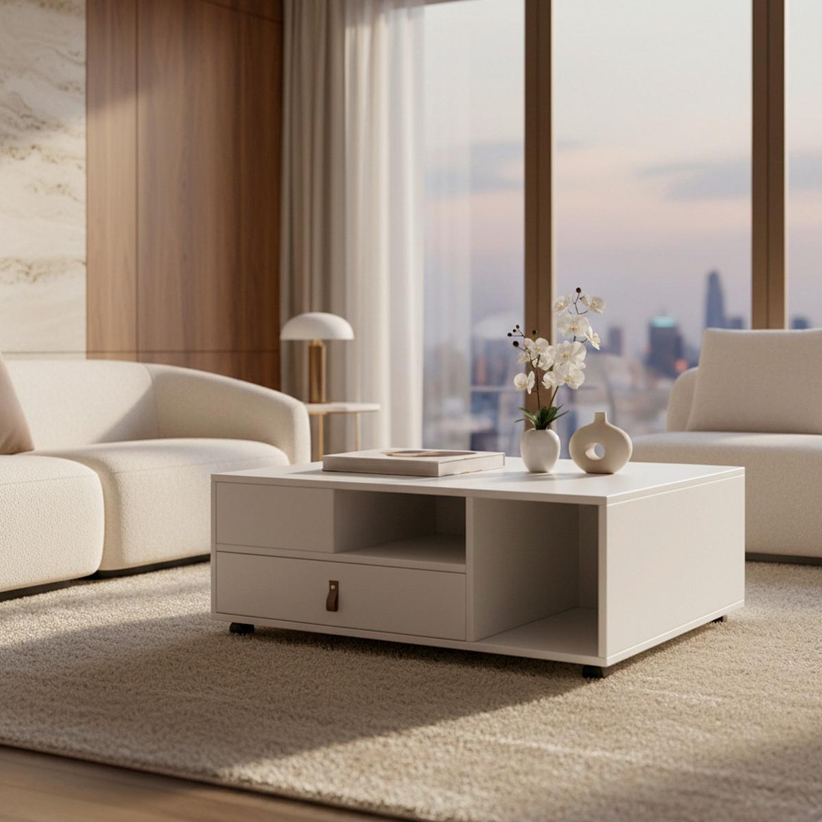 Konferenčný stolík MICK - hnedá/biela, Modern, kompozitné drevo/plast (74/88/35cm) - Modern Living