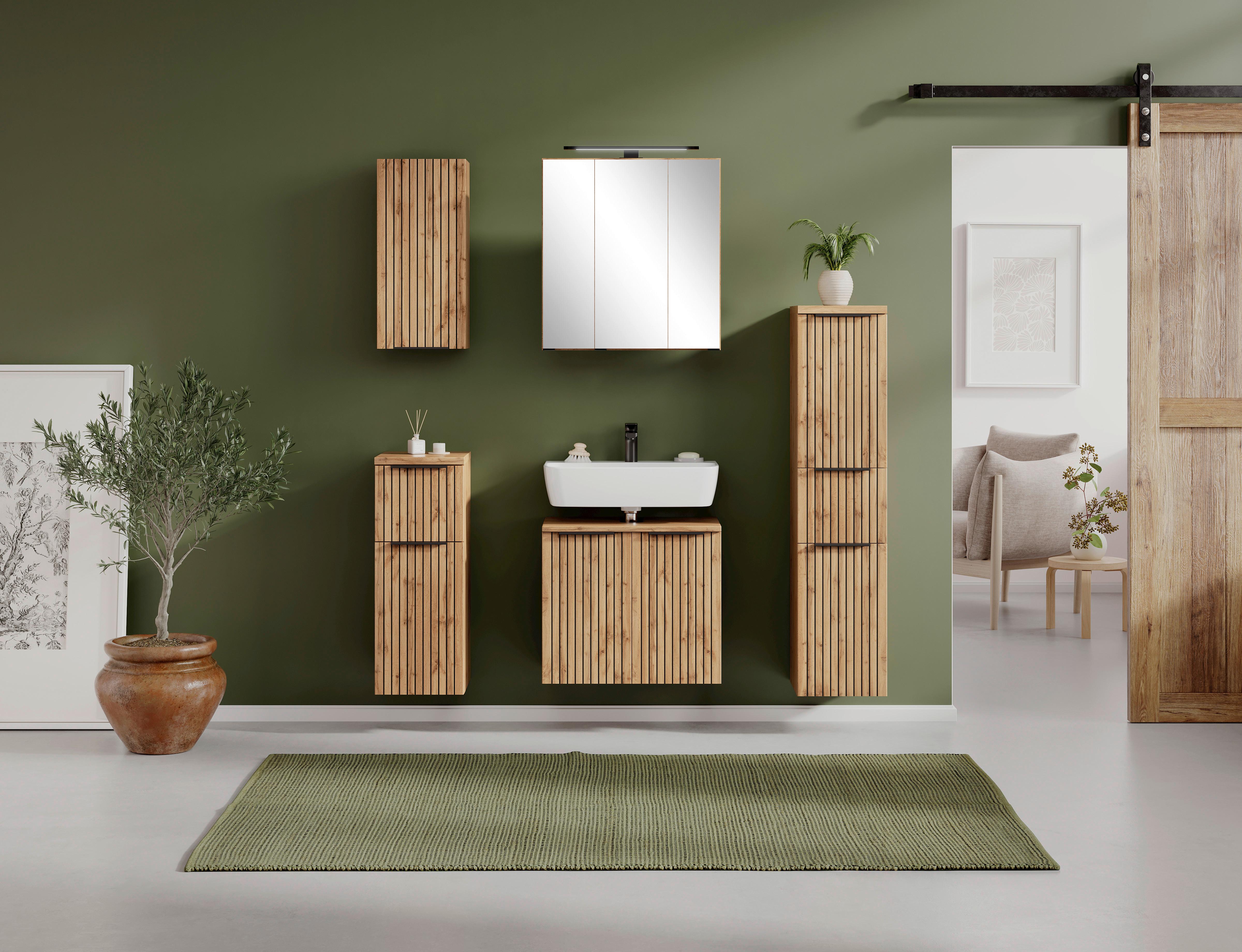 Spiegelschrank Chester + Led Beleuchtung 3 Türen +steckdose - Eiche Wotan, MODERN, Glas/Holzwerkstoff (60/67,5/20cm) - Held