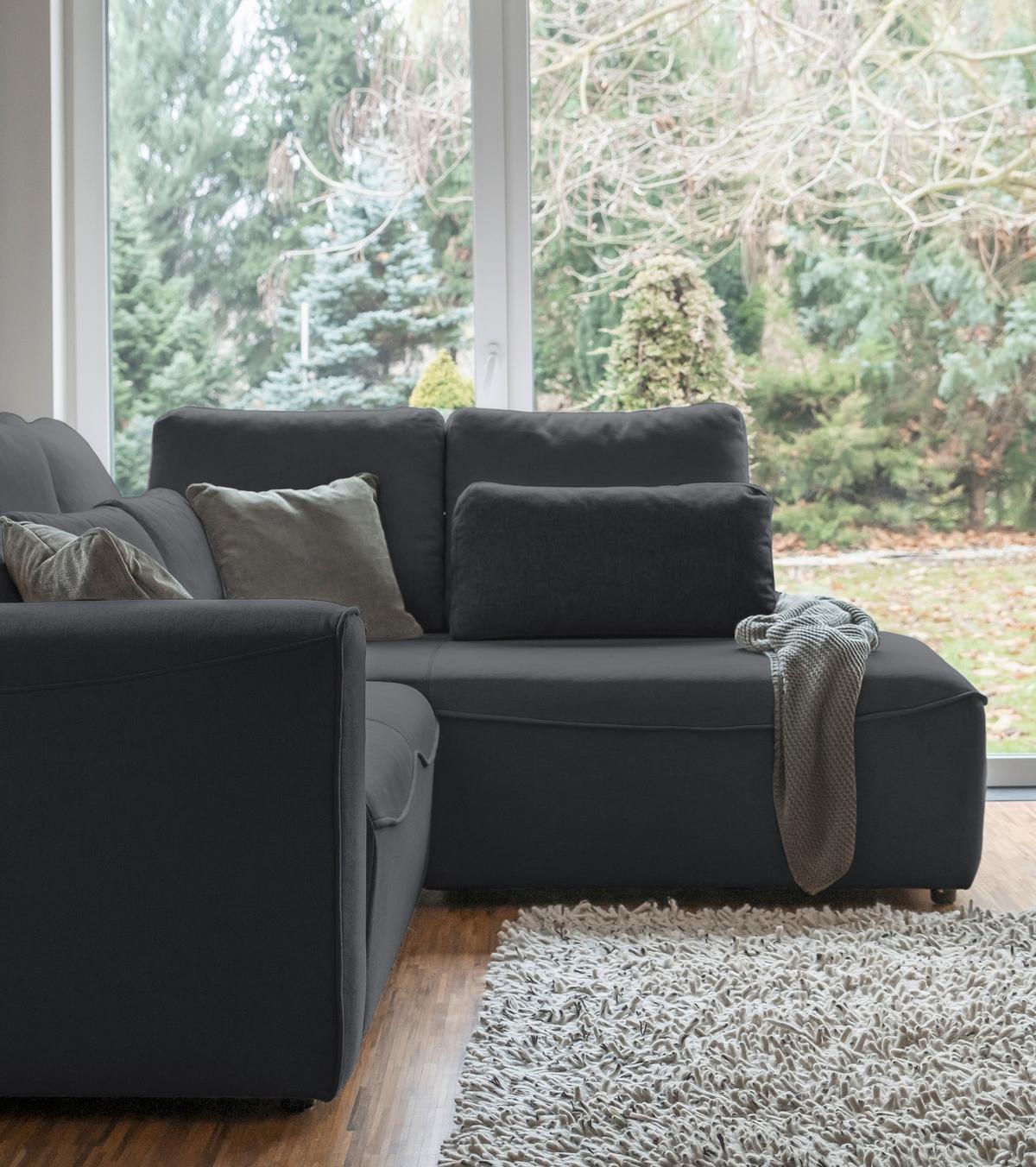 Rohová sedačka HOLLY L, oboustranná, tmavě šedá - černá/tmavě šedá, Design, dřevo/textil (257/93/210cm)
