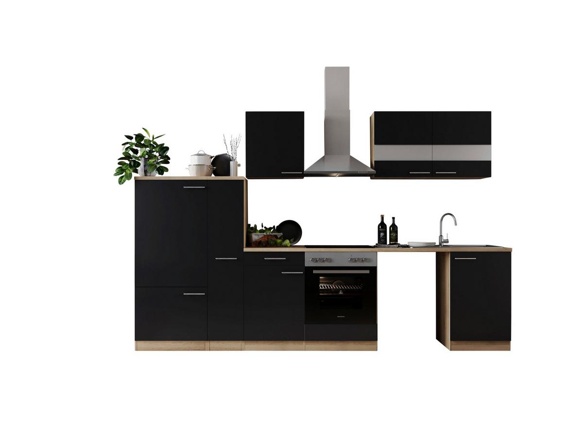 Küchenblock Merle Schwarz B: 310 cm - Eichefarben/Schwarz, Basics, Glas/Holzwerkstoff (310cm) - Respekta