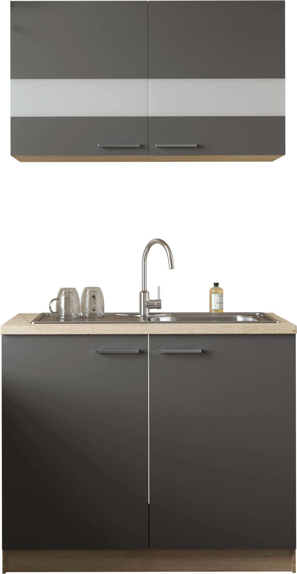 Miniküche Merle Grau/Eiche Dekor B:100cm - Eichefarben/Grau, Basics, Glas/Holzwerkstoff (100cm) - Respekta