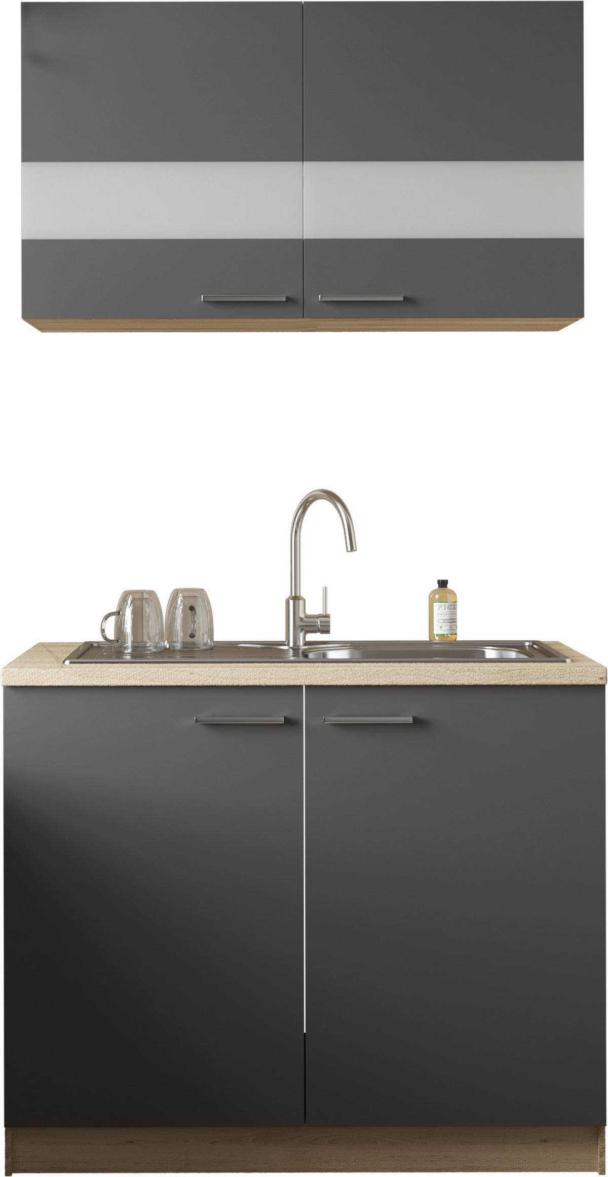 Miniküche Merle Grau/Eiche Dekor B:100cm - Eichefarben/Grau, Basics, Glas/Holzwerkstoff (100cm) - Respekta