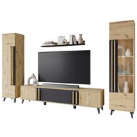 Wohnwand Helsinki 02 Eiche Artisan B: 260 cm - Schwarz/Eiche Artisan, Trend, Glas/Holzwerkstoff (260/159,5/33cm) - P & B