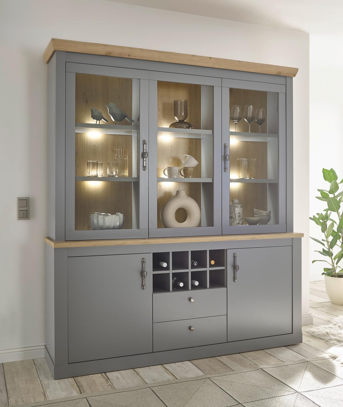 Buffet Chambord Hellgrau/Eiche Dekor B: 183cm - Eichefarben/Hellgrau, Design, Holzwerkstoff (183/206/44cm) - MID.YOU