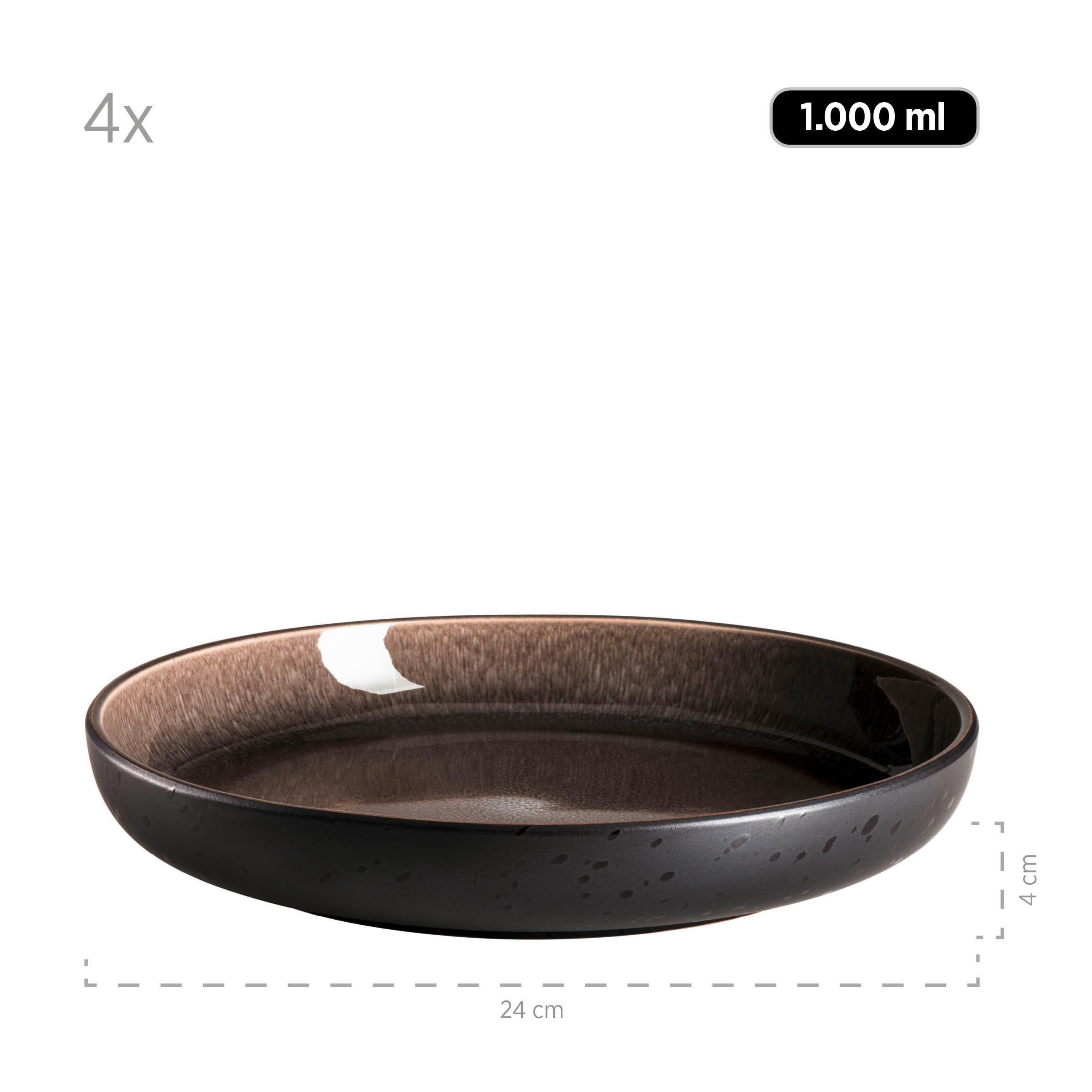 Tellerset Niara Steinzeug 4-Tlg. Rund D: 24 Cm - Schwarz/Braun, Basics, Keramik - Mäser