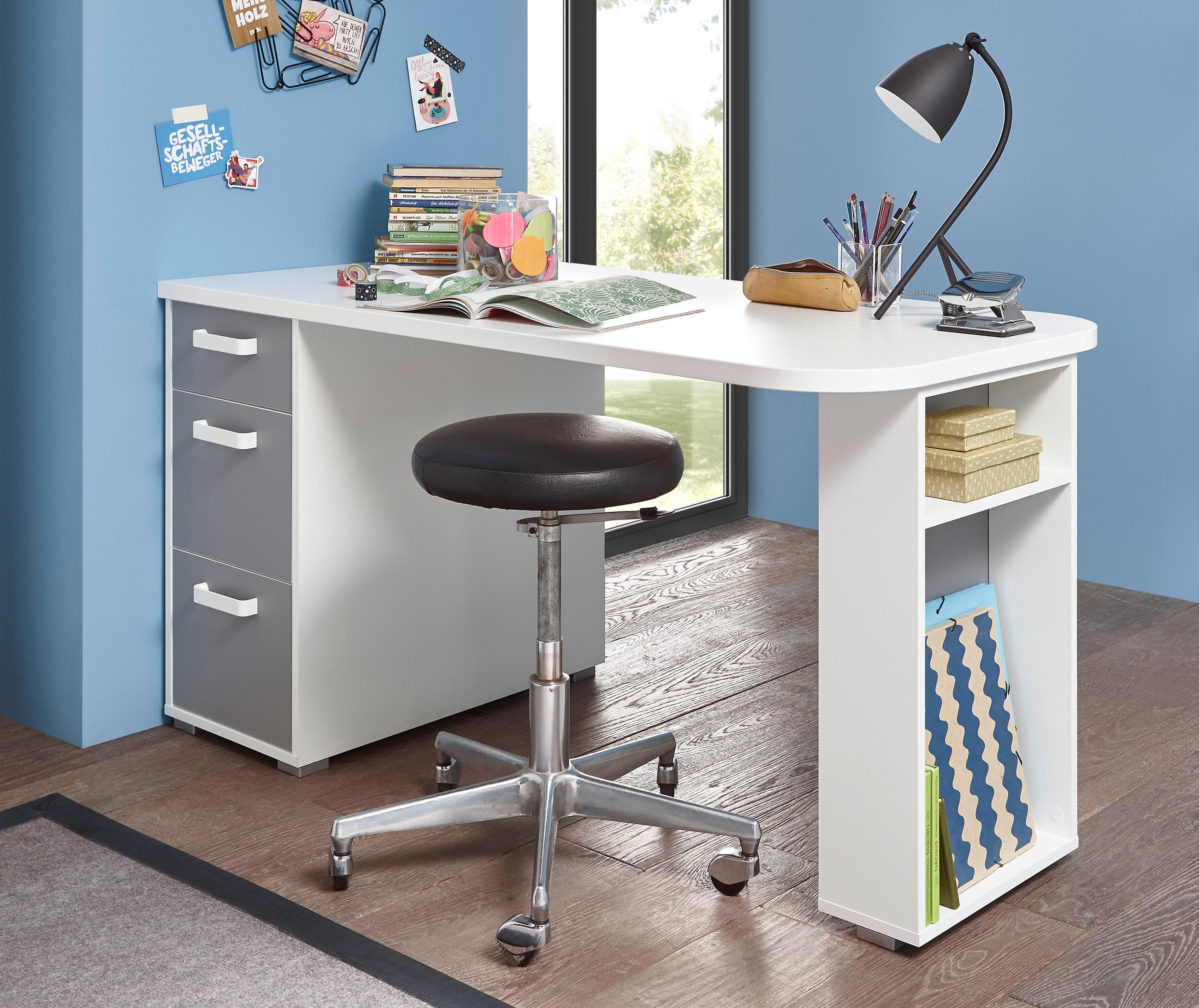 Schreibtisch mit Stauraum B 140cm H 74cm Yoris Grau/Weiß - Weiß/Grau, Design, Holzwerkstoff (140/70/74cm) - MID.YOU