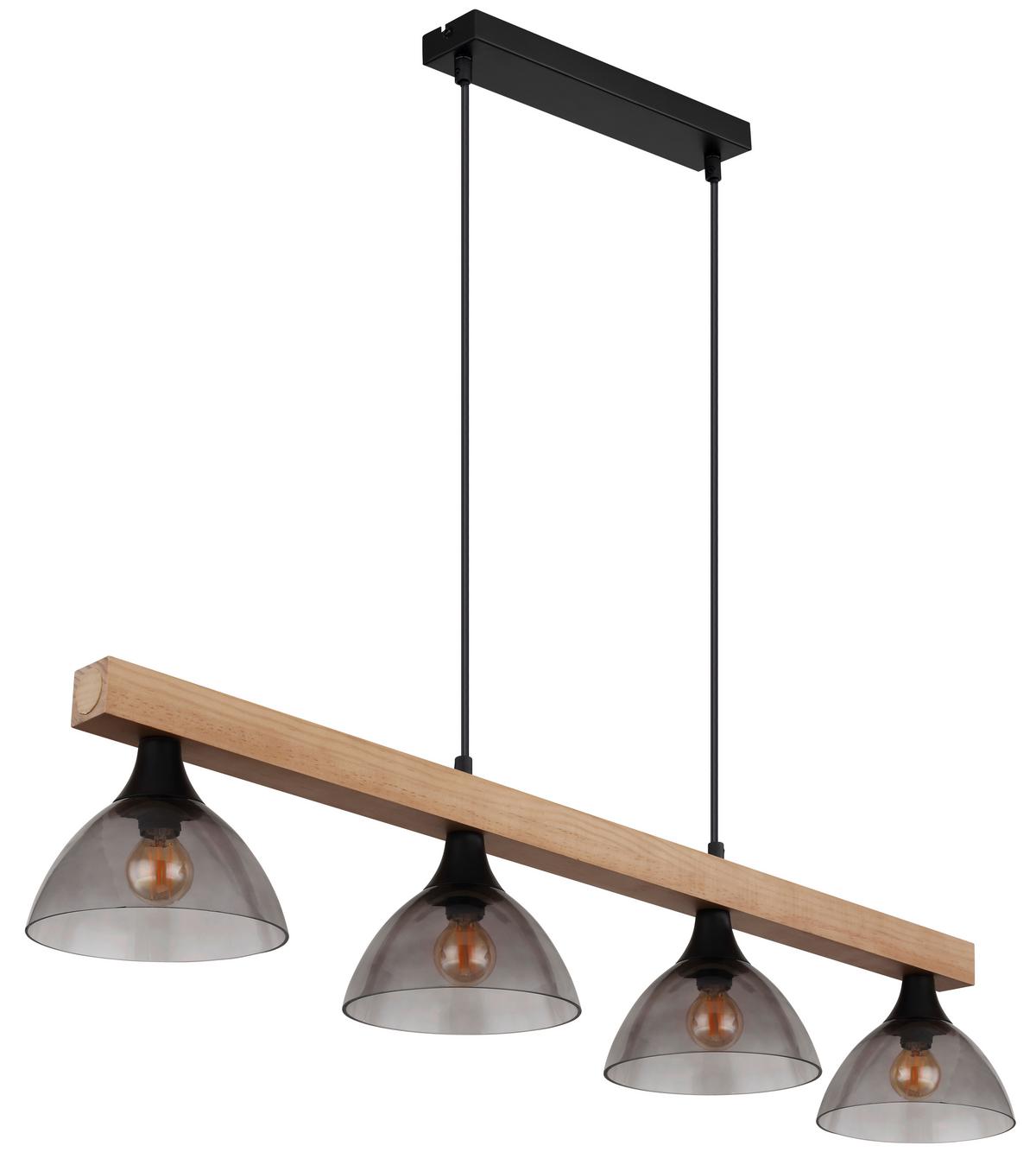 Hängeleuchte 15544-4h Lindi - Schwarz/Naturfarben, Natur, Glas/Holz (96/17/150cm) - Globo