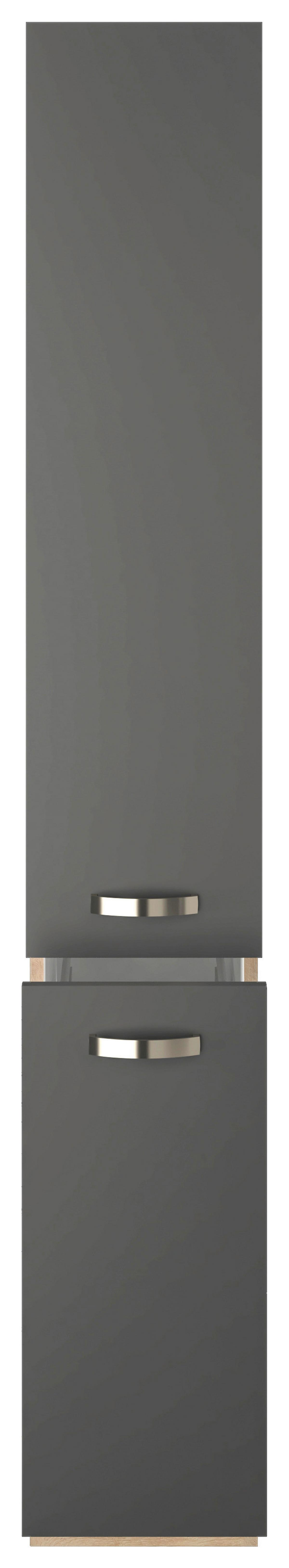 Apothekerschrank Shadow B: 30 cm Grau 2 Auszüge 5 Ablagen - Dunkelgrau/Eiche San Remo, MODERN, Holzwerkstoff (30/200/57cm)