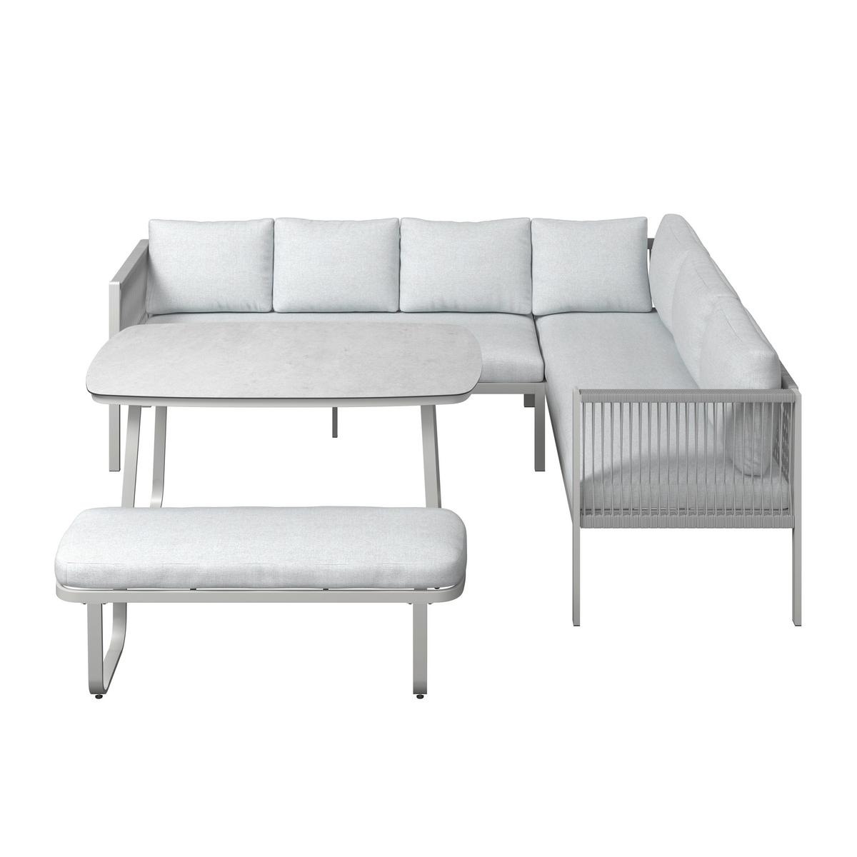 Loungegarnitur Auckland - Beige/Creme, MODERN, Glas/Textil (242/195cm) - Beldano