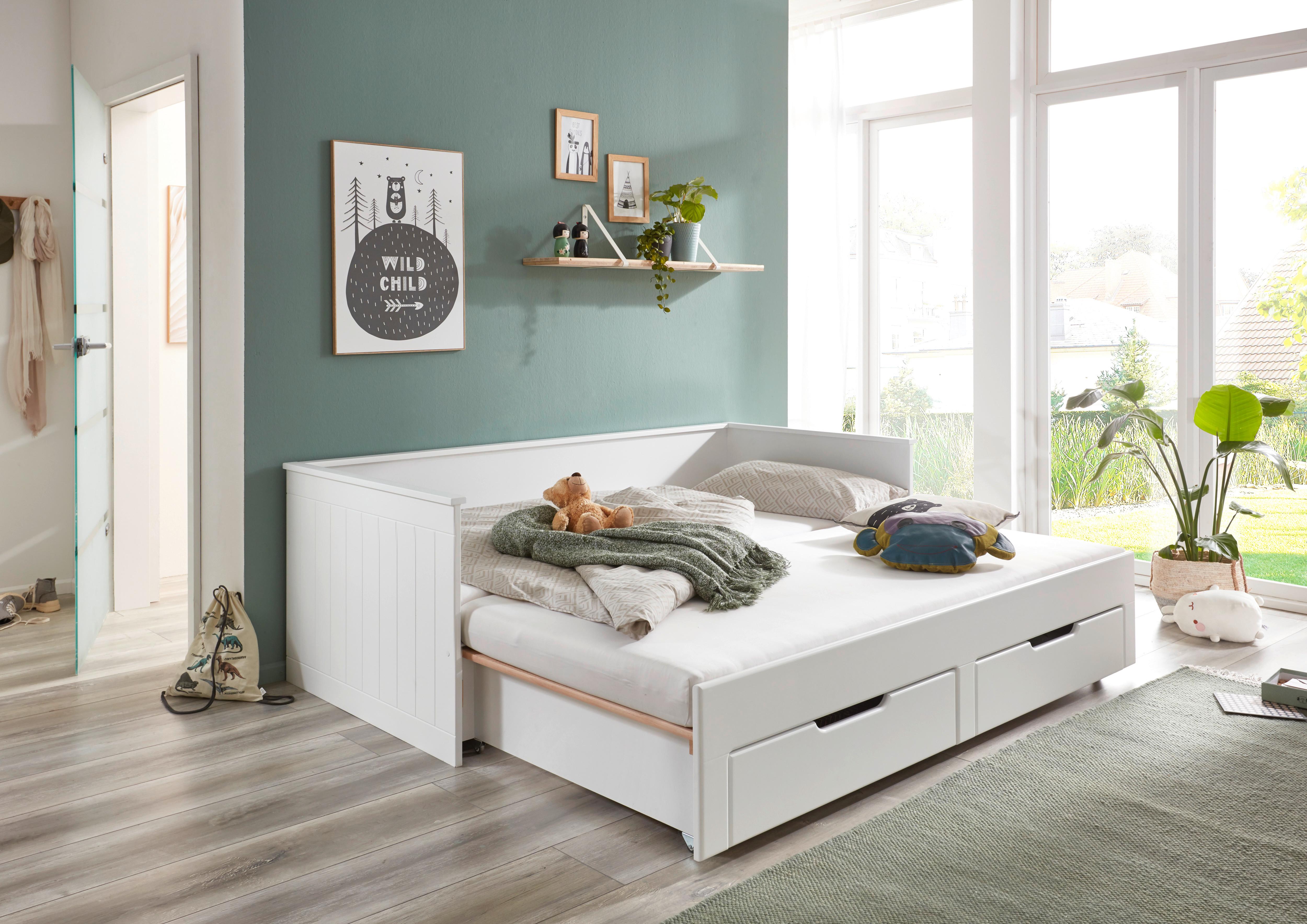 Ausziehbett 90x200 cm Clara Weiß - Buchefarben/Weiß, Basics, Holz/Holzwerkstoff (90/200cm) - P & B