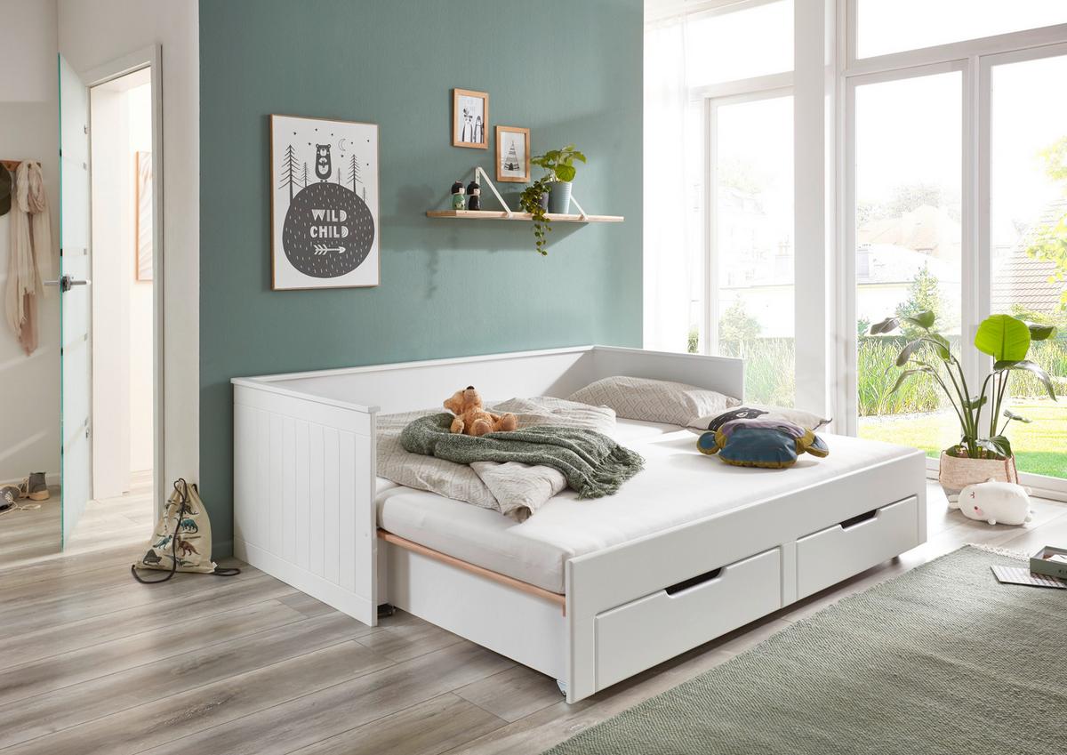 Kihúzható Ágy Clara - bükk/fehér, Basics, faalapú anyag/fa (90/200cm) - P & B